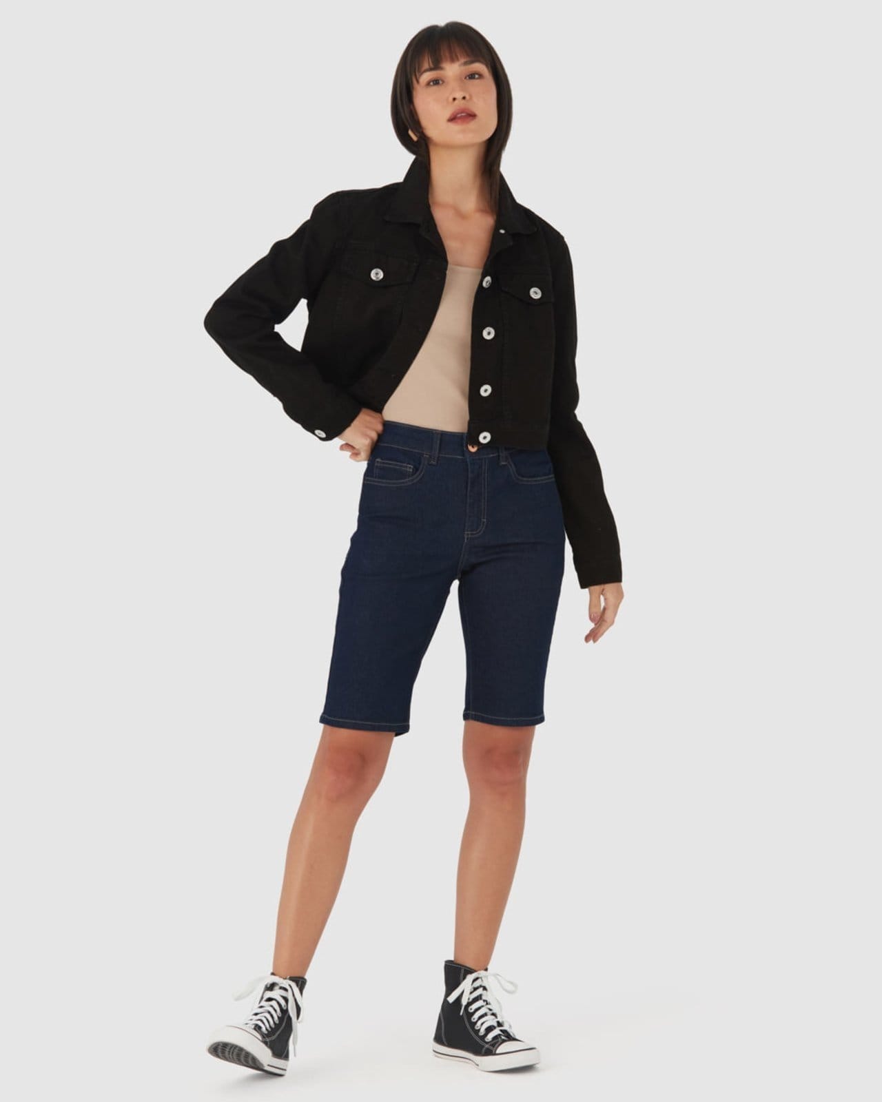 Vista 2 Bermuda Feminina Ciclista Em Jeans Com Elastano Malwee azul