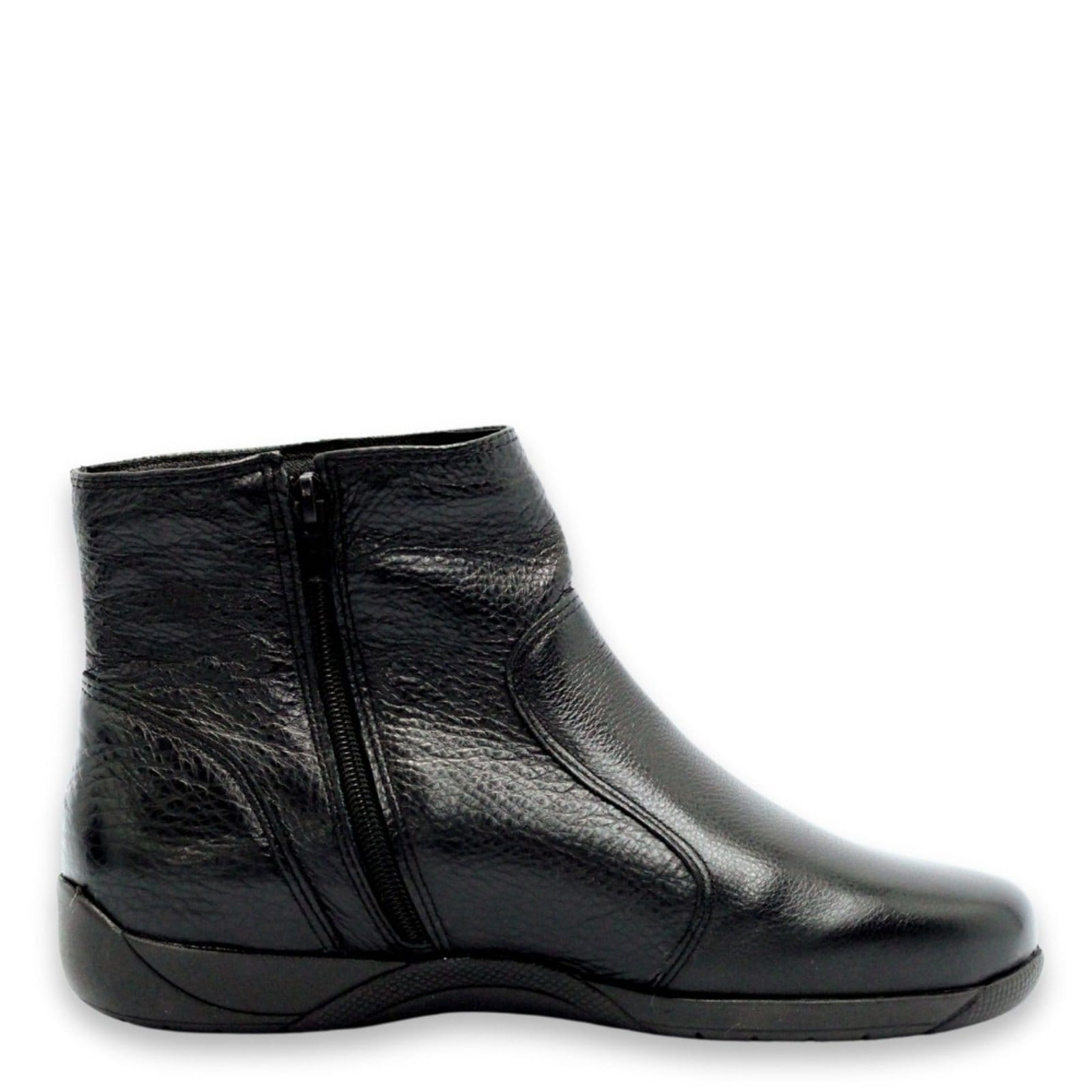 Vista 2 Bota Feminina Bico Redondo Cano Curto Couro Sola Rasteira Spinelli preto