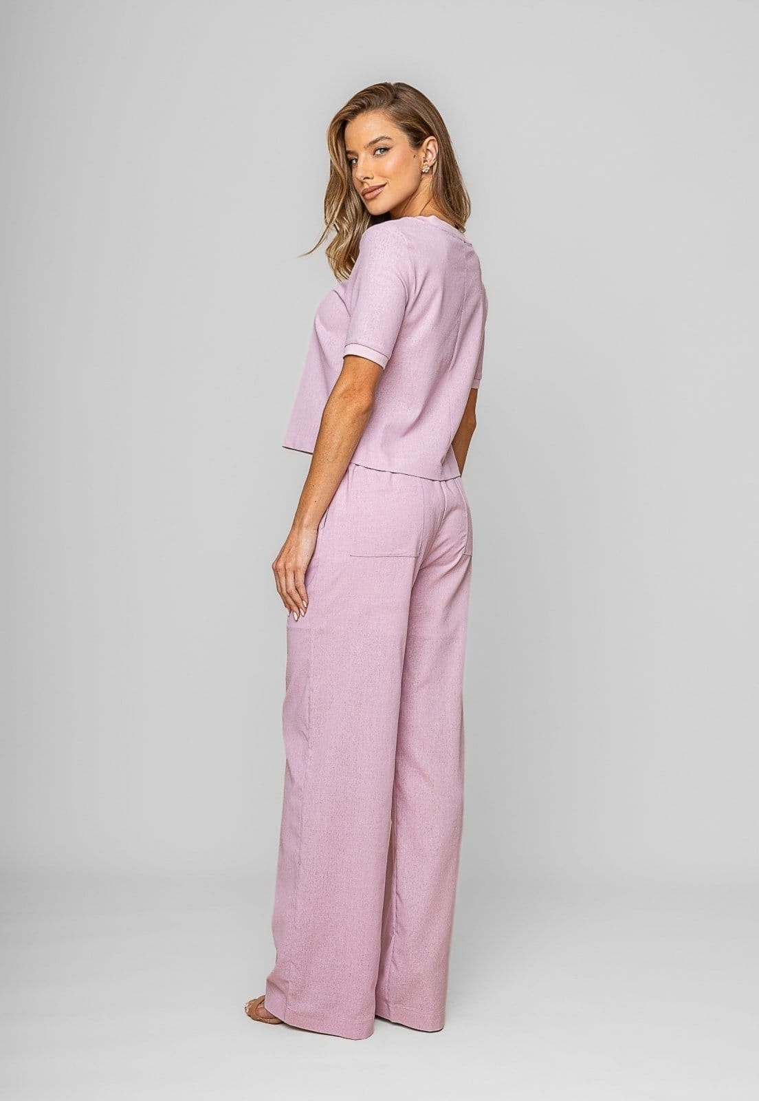 Vista 2 Blusa Alfaiataria Gola Ribana Manga Curta Salvatore Salvatore Fashion rosa