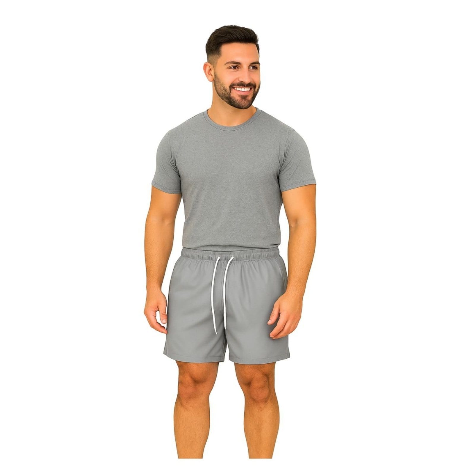 Vista 2 Kit 3 Bermudas Tactel Masculina FMF Esportiva Academia Praia Casual FMF cinza