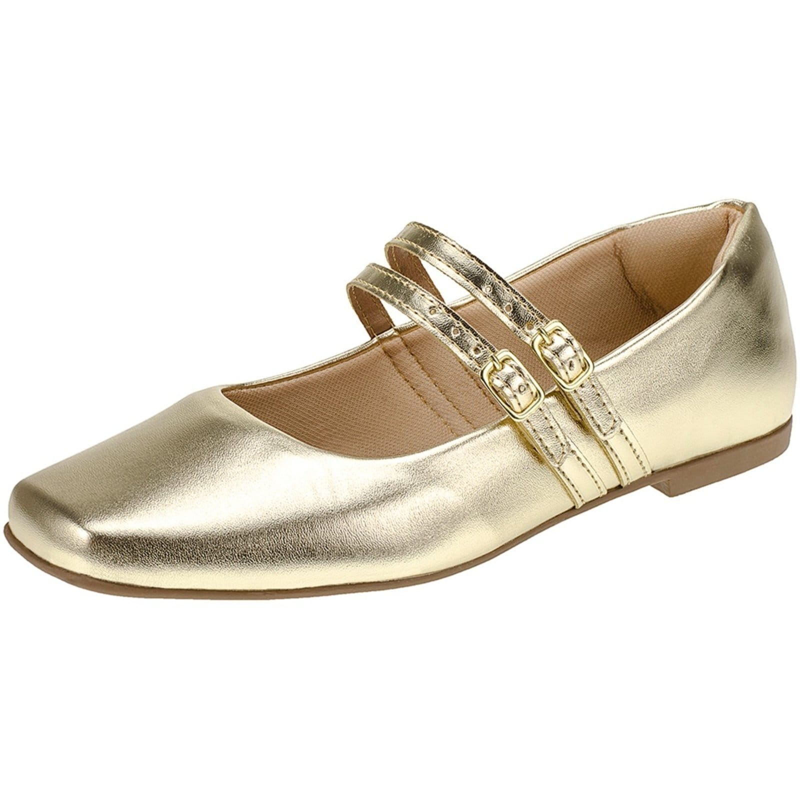 Vista 2 Sapatilha Lóris Shoes Feminina Bico Quadrado Mary Jane Confortável Mocassim Clássico Retro 190 LÓRIS SHOES dourado