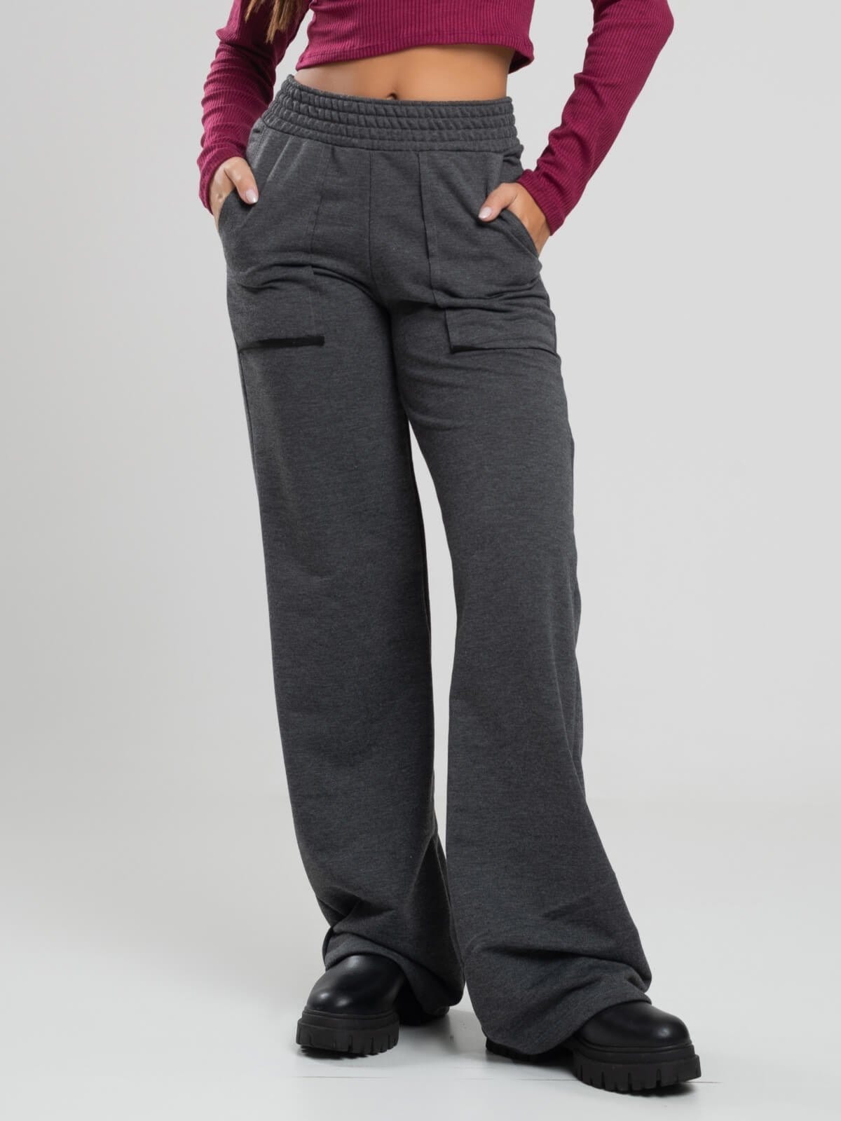 Calça Pantalona Vicbela Cintura Alta Moletinho Wide Leg