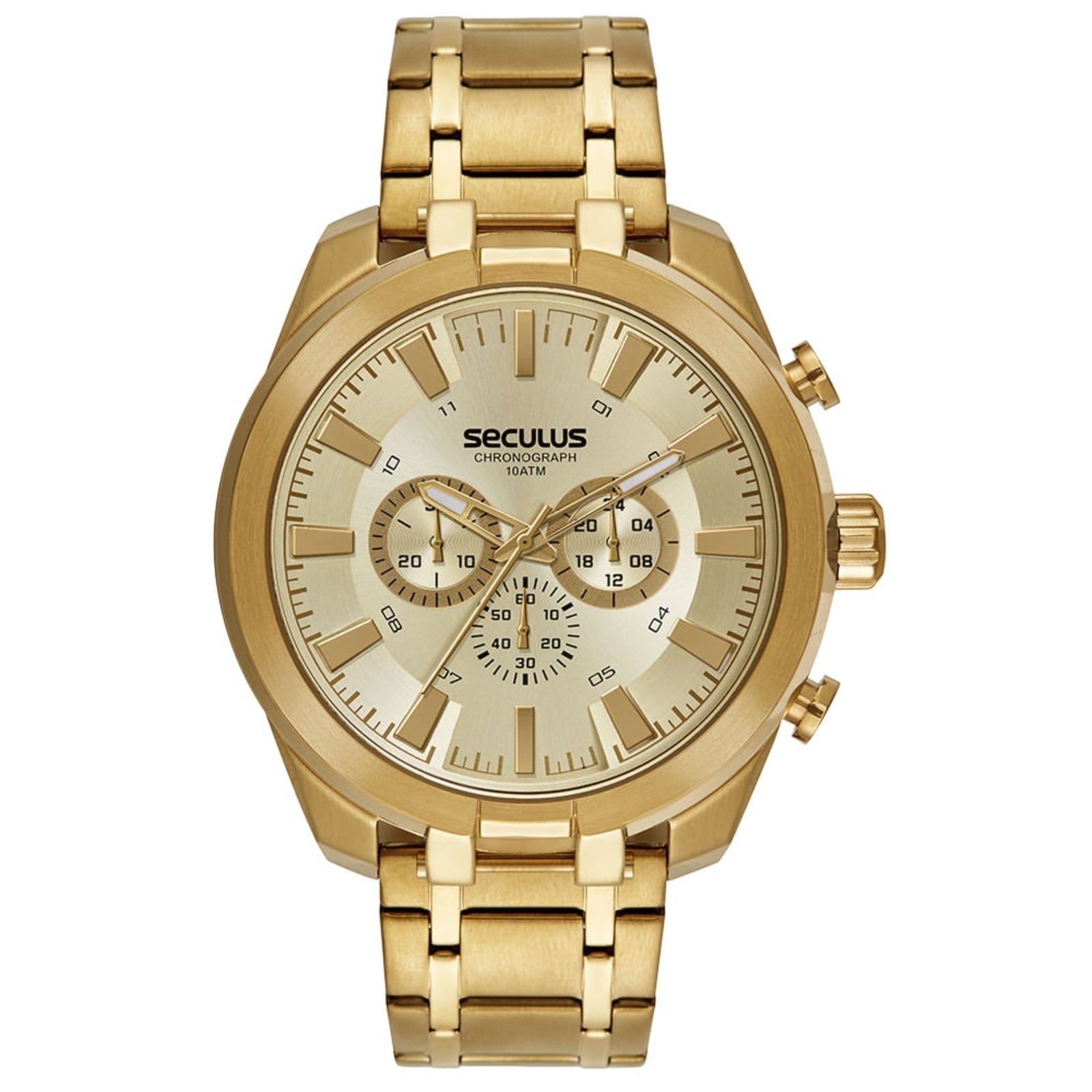 Vista principal Relógio Masculino Cronógrafo Aço Aro 3D Seculus dourado