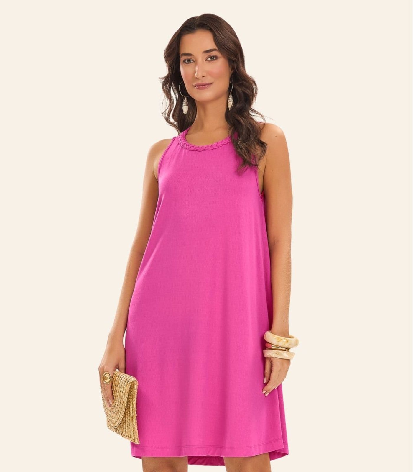 Vista 2 Vestido Curto Visco Maquinetada Feminino Rovitex Rovitex rosa