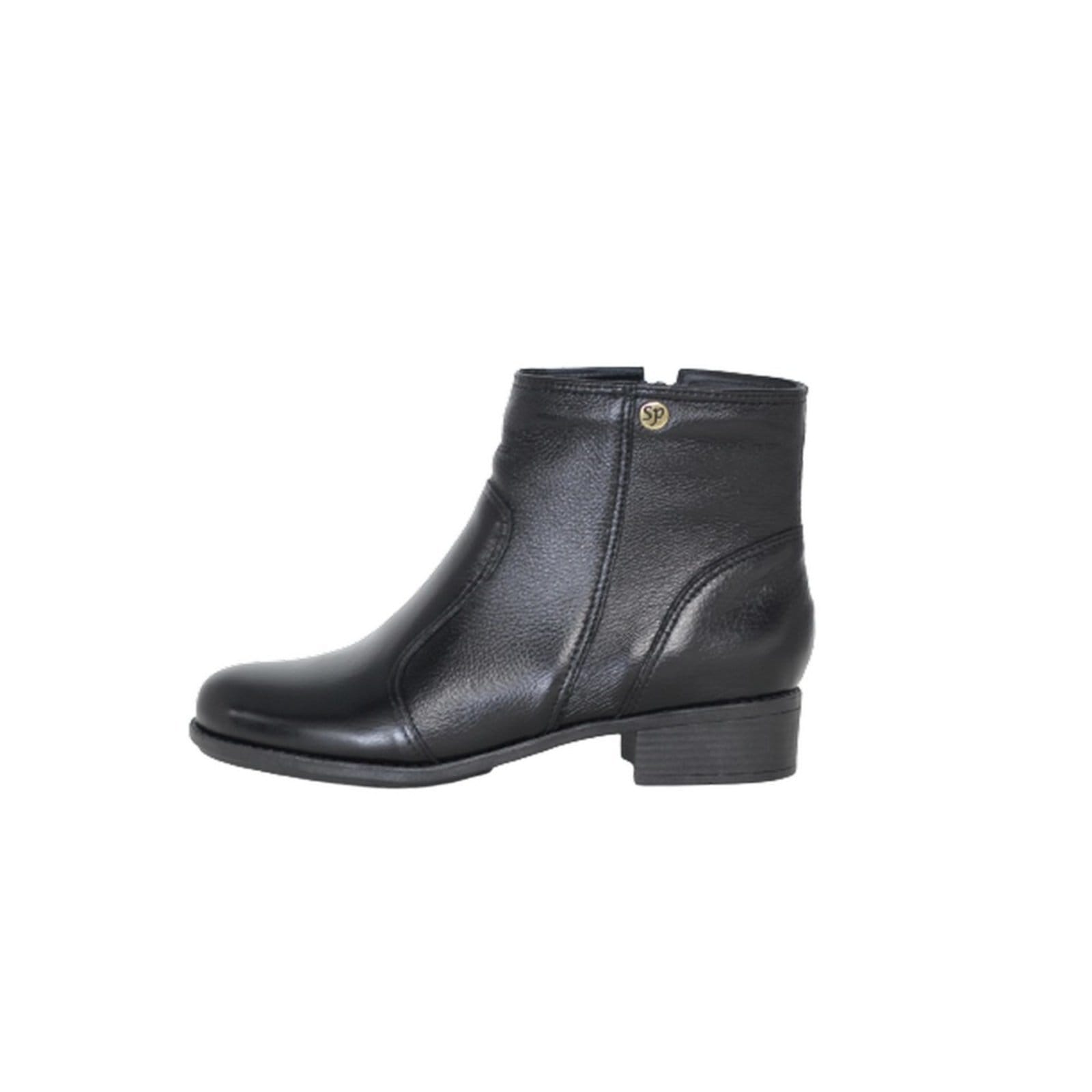 Vista 2 Bota Feminina Bico Redondo Cano Curto Couro Salto 1,5 CM Spinelli preto