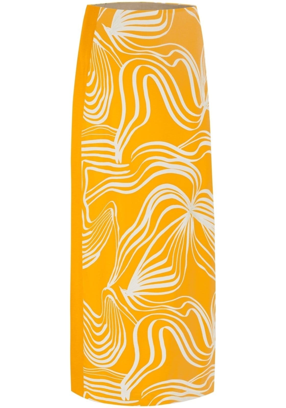 Vista 2 Saia Midi em Crepe Estampada com Recorte Lateral Lez a Lez laranja