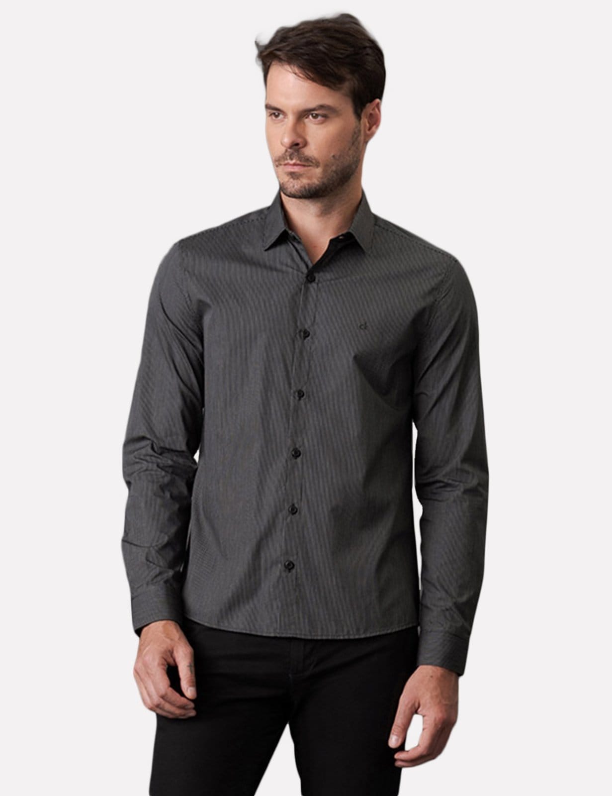 Camisa Calvin Klein Masculina Slim Fit ML Fio 60 Preta