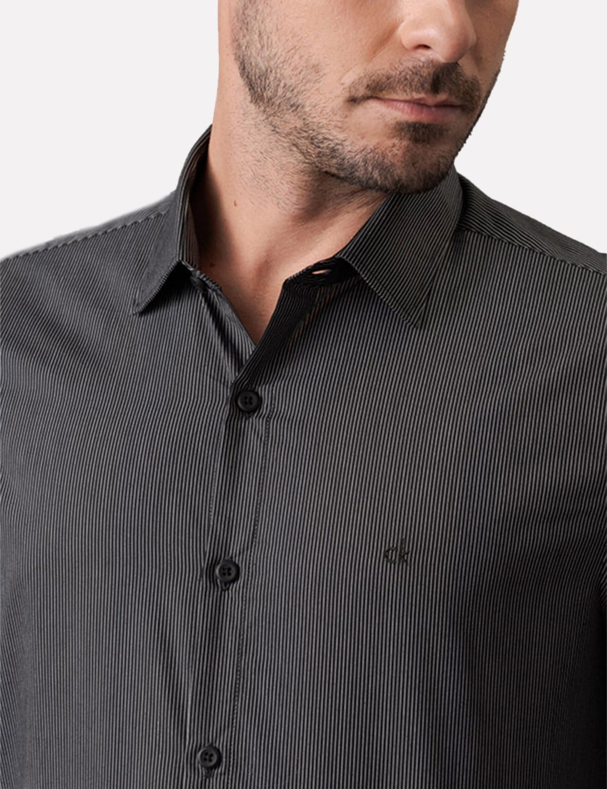 Vista 2 Camisa Calvin Klein Masculina Slim Fit ML Fio 60 Preta Calvin Klein preto