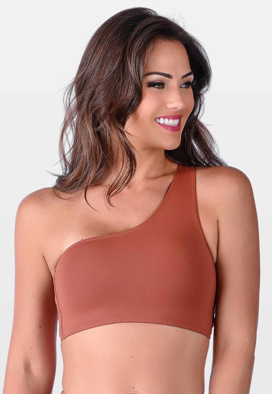 Vista principal Top Cropped Summer Soul Sem Bojo Um Ombro Só Summer Soul marrom