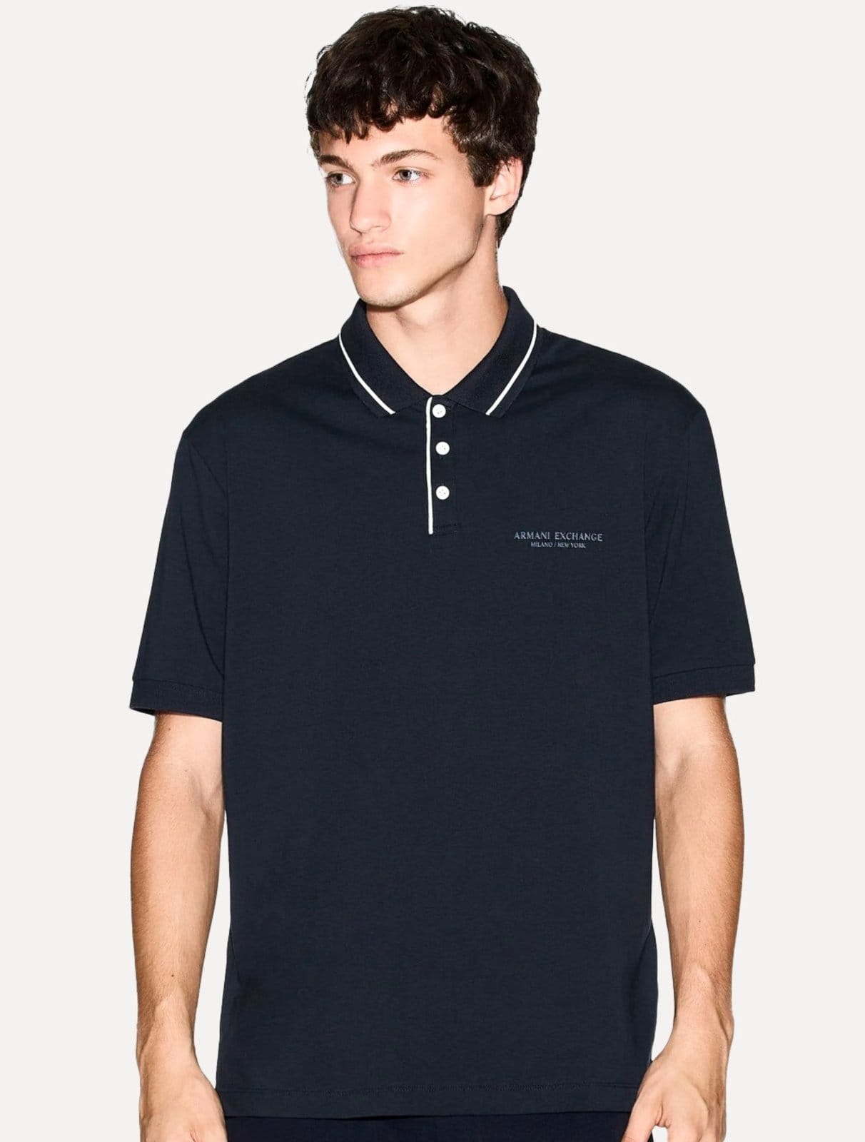 Vista principal Polo Armani Exchange Masculina Regular Fit Jersey Armani Exchange azul marinho