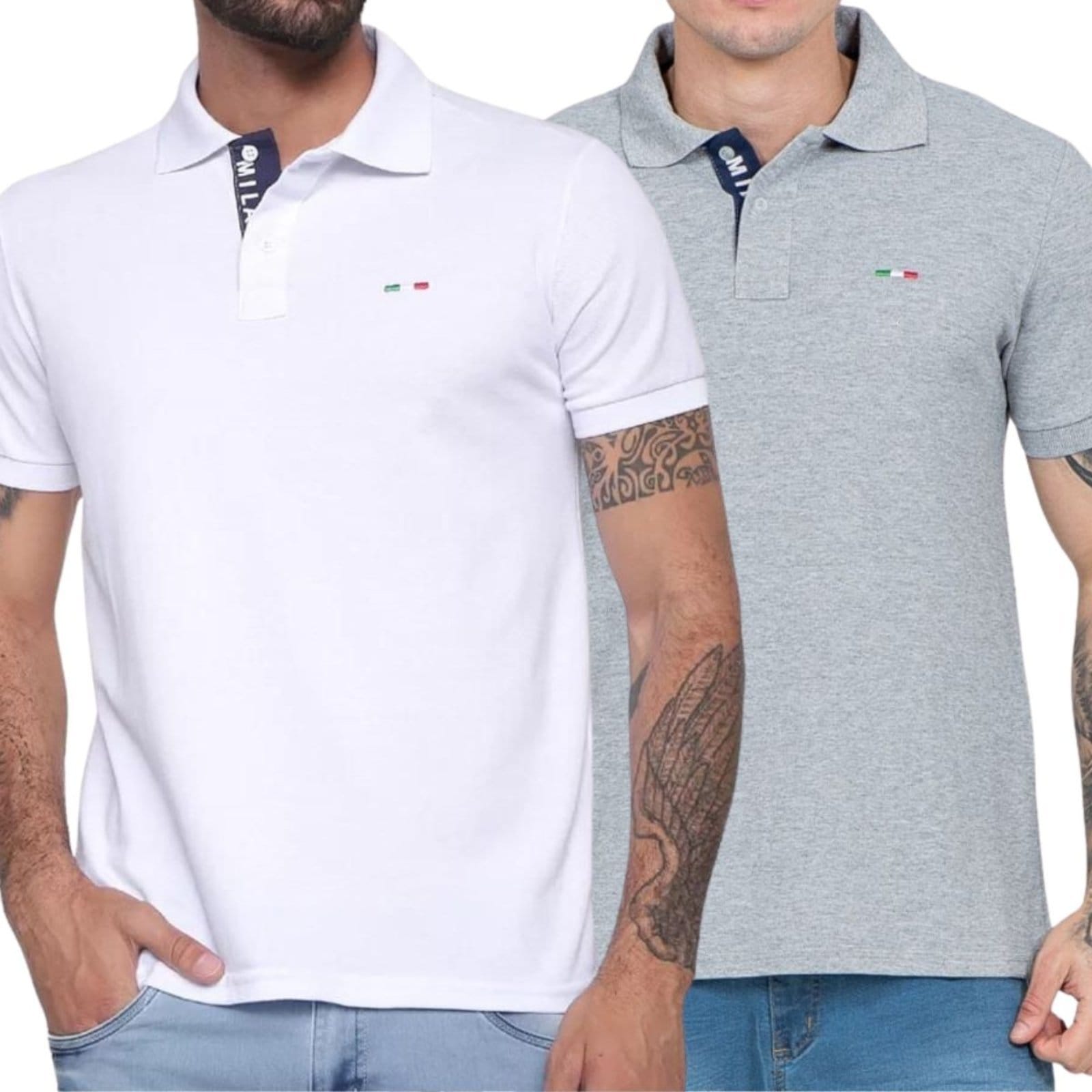 Kit 2 Polos Masculina Básicas Industrie Piquet no Estilo Tommy Bordado Itália Branca Cinza
