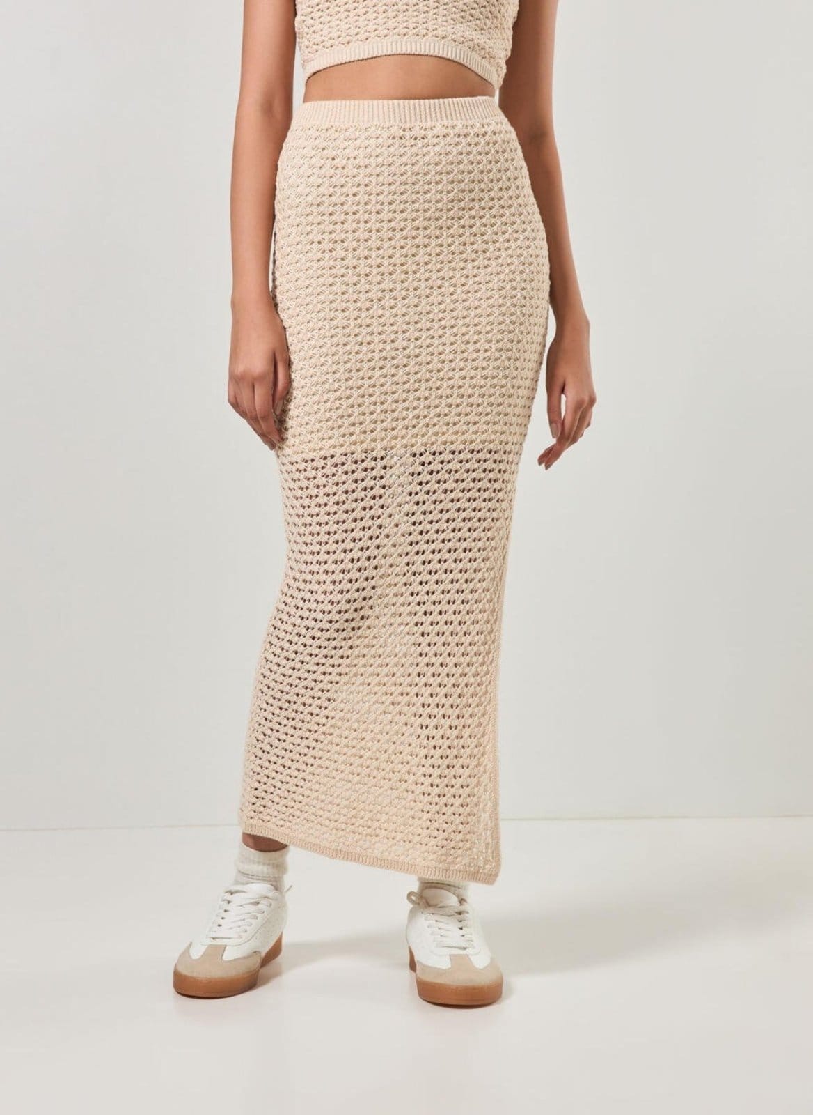 Vista 2 Saia Midi Crochê Areia Fenda Youcom multicolorido