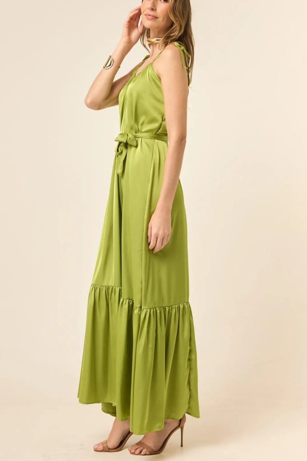 Vista 2 Vestido Trancoso Acetinado Com Faixa Lima VIC BRAND verde