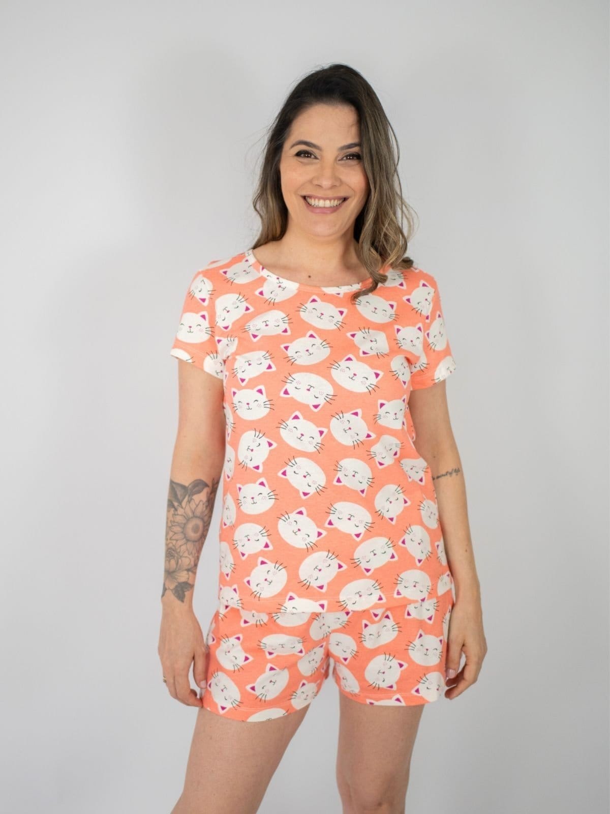 Pijama Feminino Manga Curta Babi - Gatinhos