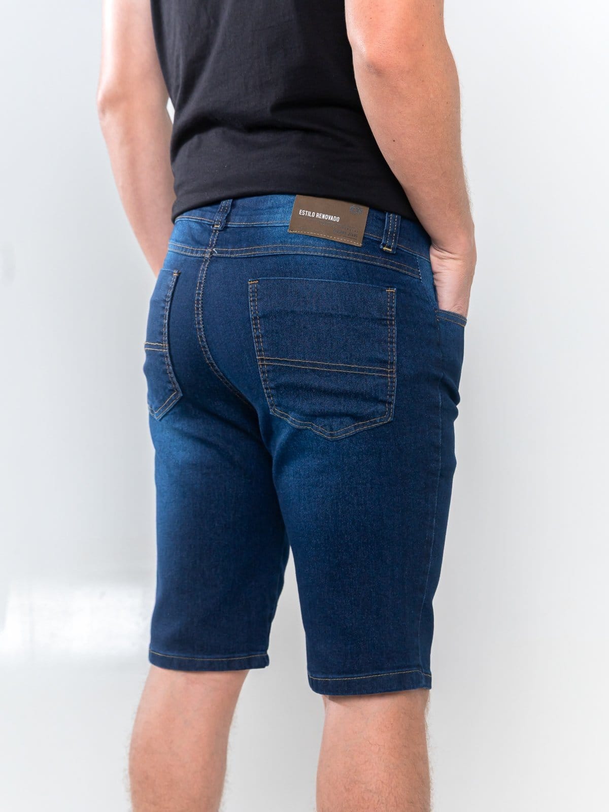 Vista 2 Bermuda Jeans Masculina Tempo Hábil Escura Básica e Confortável 5 Estilo azul