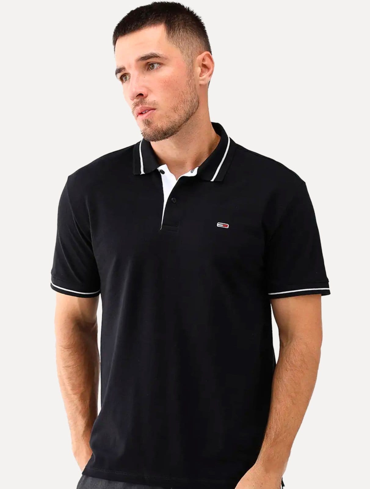 Polo Tommy Jeans Masculina Piquet Regular Tipped Preta