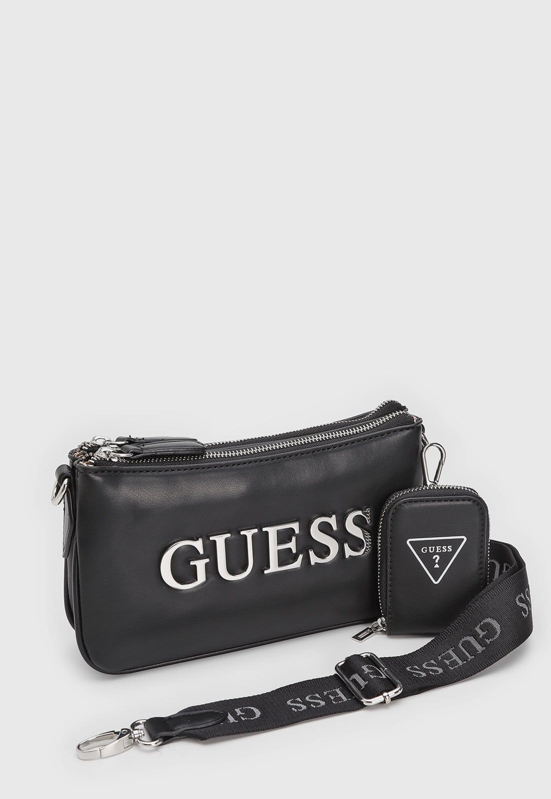 Vista 2 Bolsa Feminina Guess Média Logo Metálico Preta Guess preto