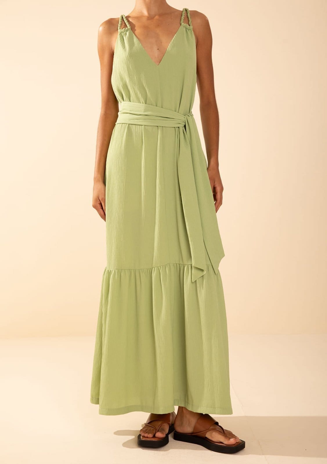 Vista 2 Vestido Morena Rosa Solto Decote V Com Alça Longo Verde Morena Rosa verde rosa