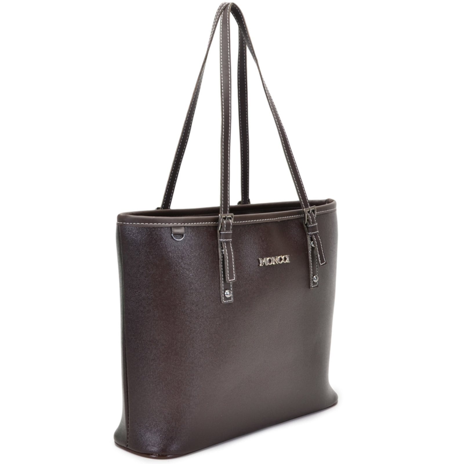 Vista 2 Bolsa Feminina Moncci Grande Ombro Forrada Fivela Roma Café MONCCI marrom