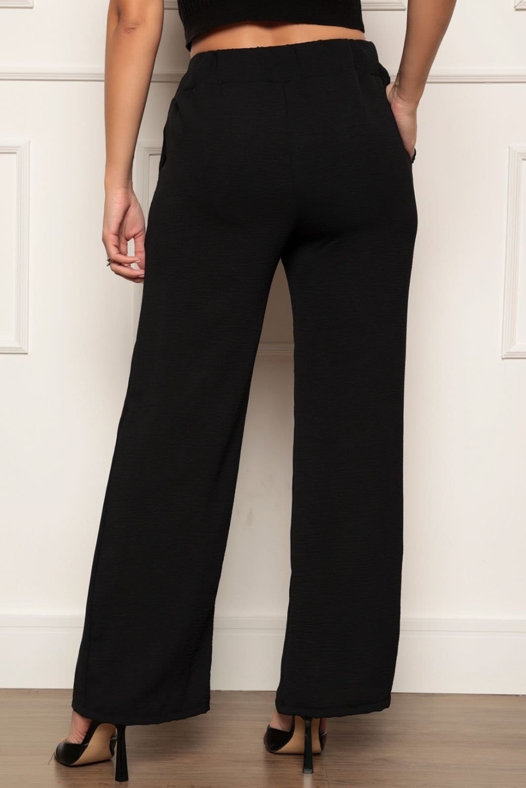 Vista 2 Calça Pantalona Duna Amarração Bolsos ZIPITUKA preto