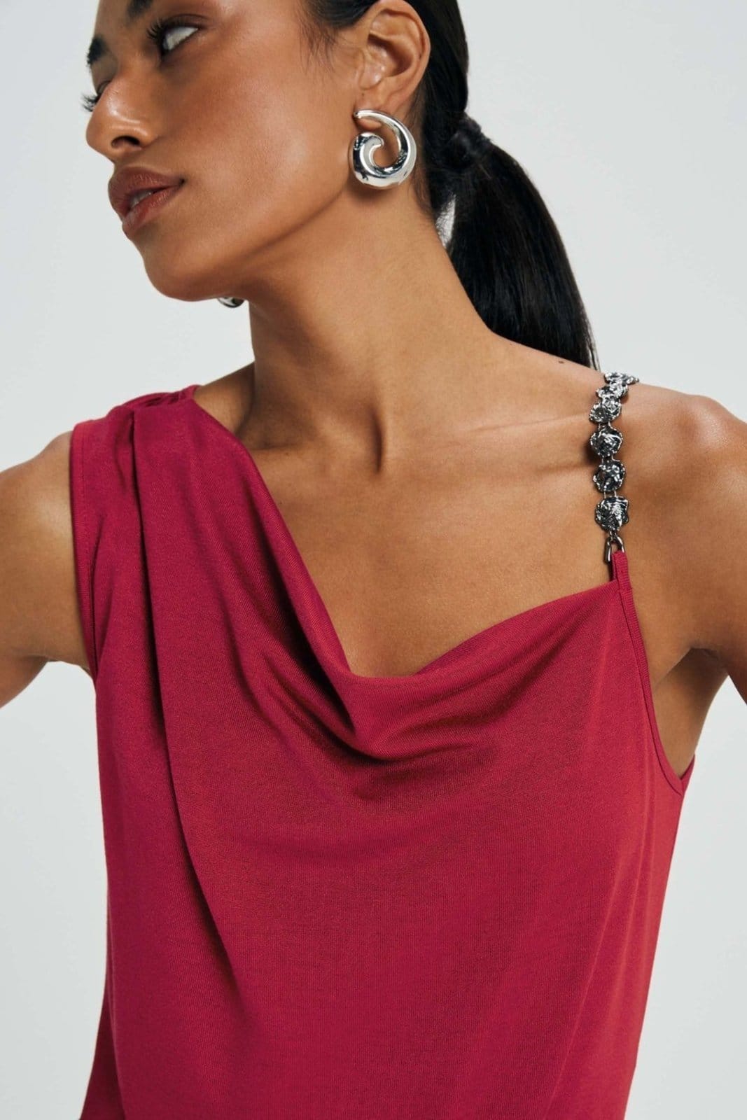 Vista 2 Vestido Feminino Degagê Alça Com Detalhe Marialícia Marialícia vermelho