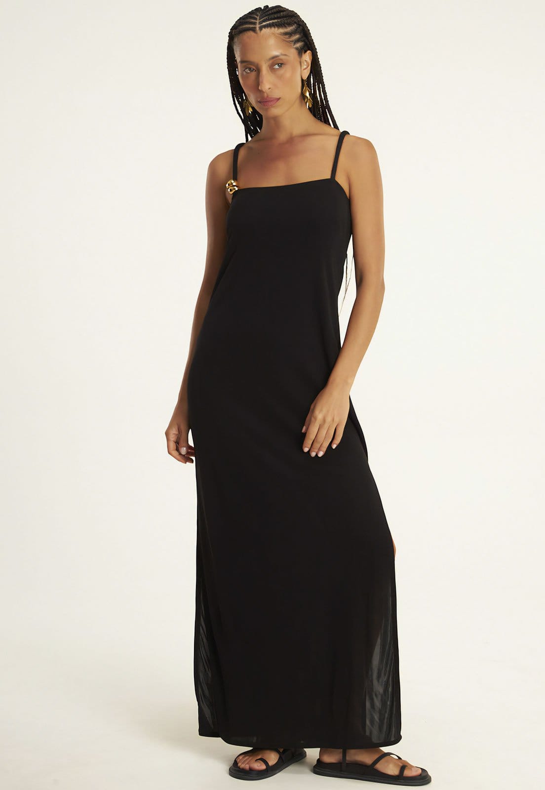 Vestido Cantão Longo Fenda Jersey