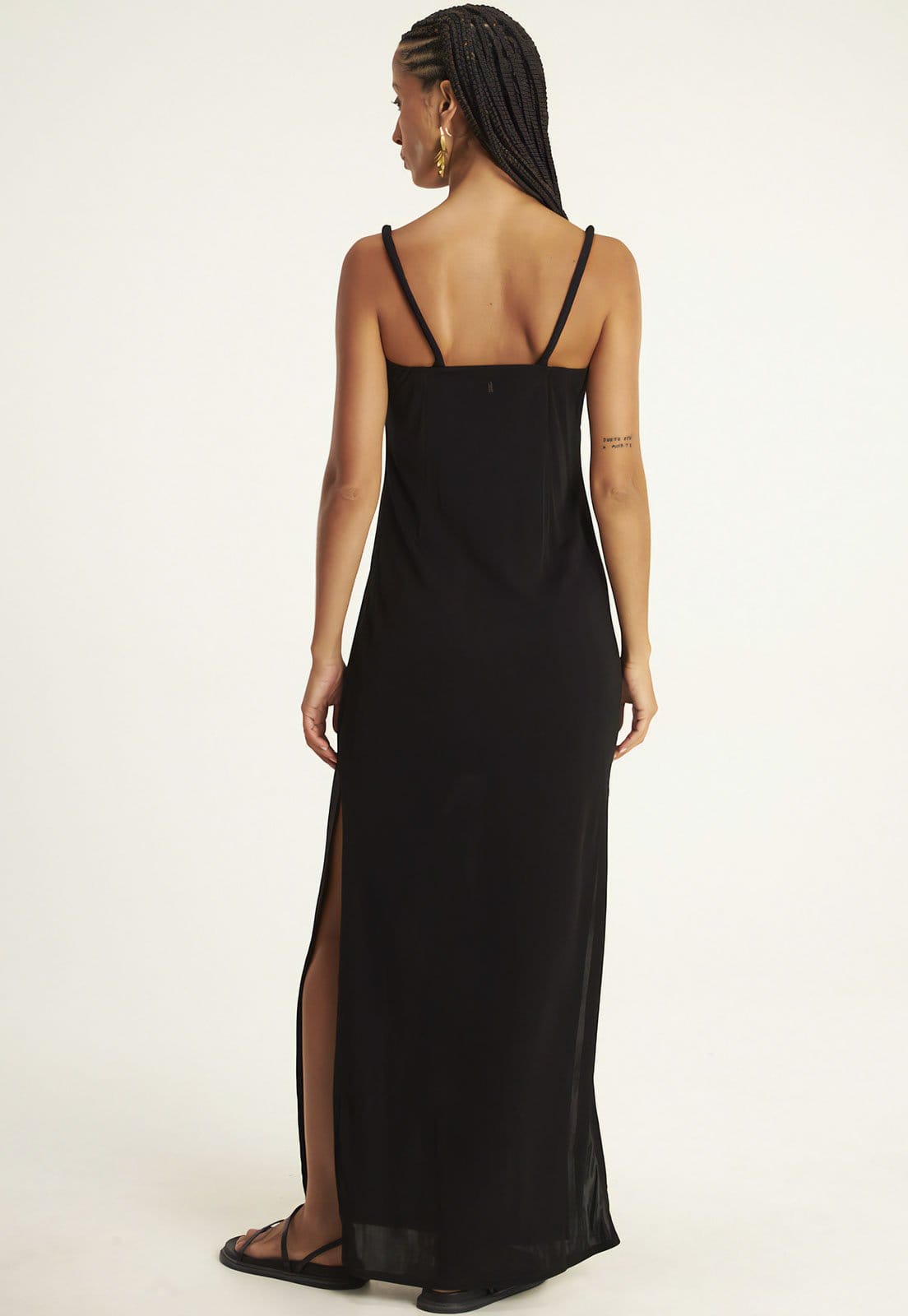 Vista 2 Vestido Cantão Longo Fenda Jersey Cantão preto