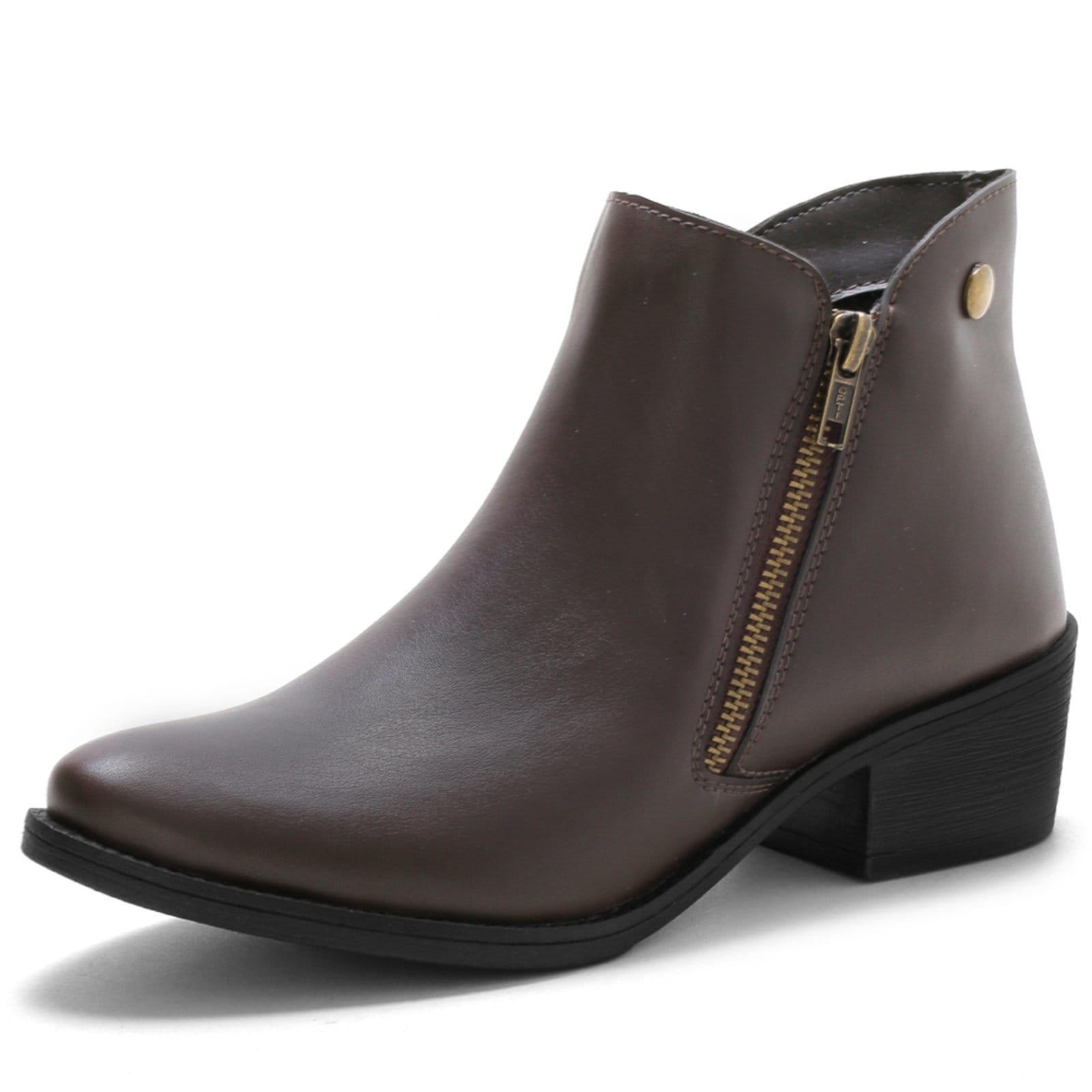 Vista 2 Kit 2 Pares Bota Feminina Cano Baixo Bredeni Coturno Com Ziper Lateral Confortavel Marrom Preta BREDENI multicolorido