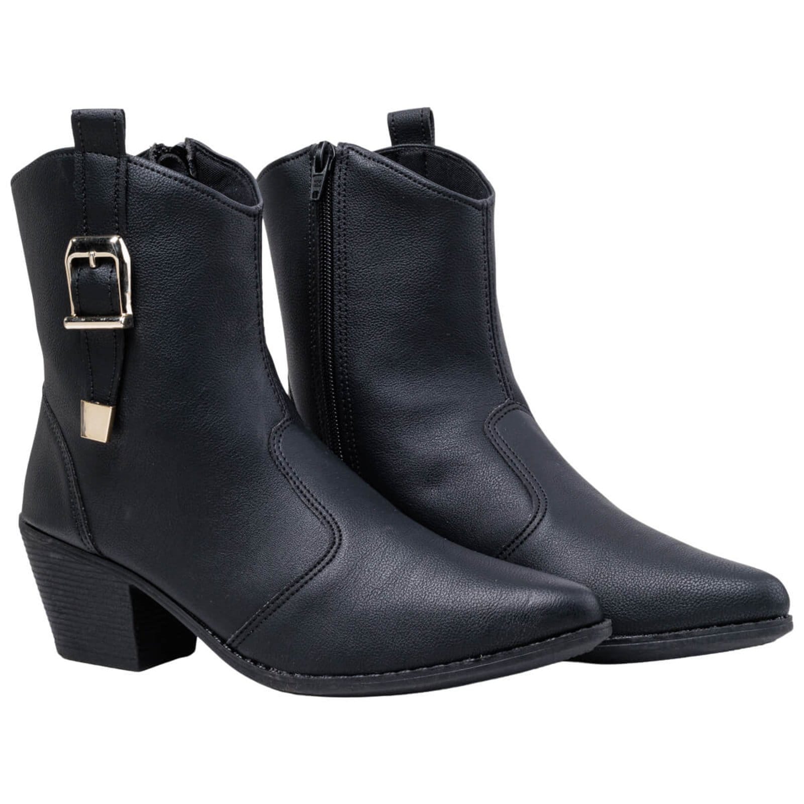 Vista 2 Bota Texana Feminina Boiadeira Country Fivela Bico Fino Cano Curto Casual Via Angel 69.02 VIA ANGEL preto