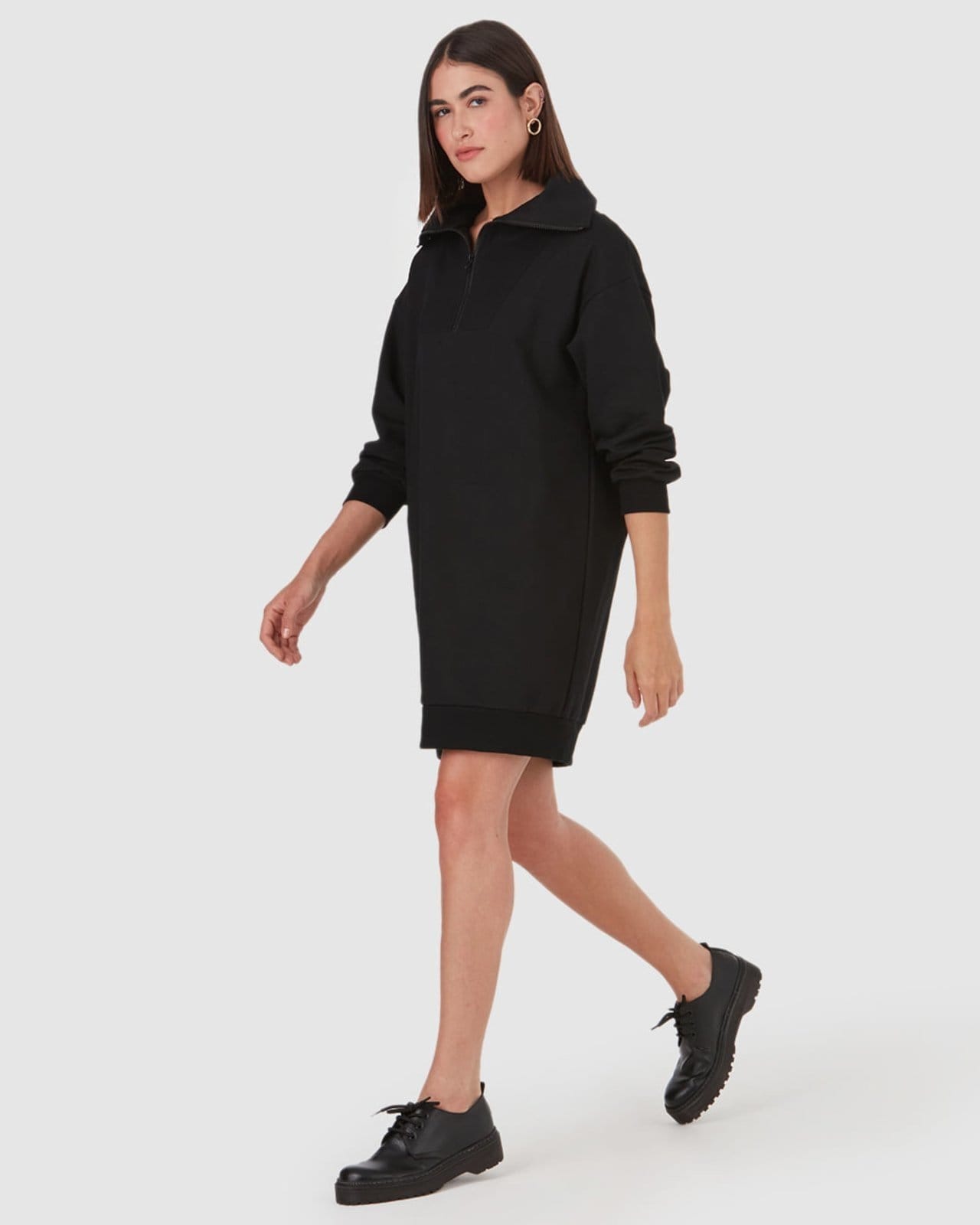 Vista 2 Vestido Feminino Decote Com Zíper Em Moletom Flanelado Malwee preto