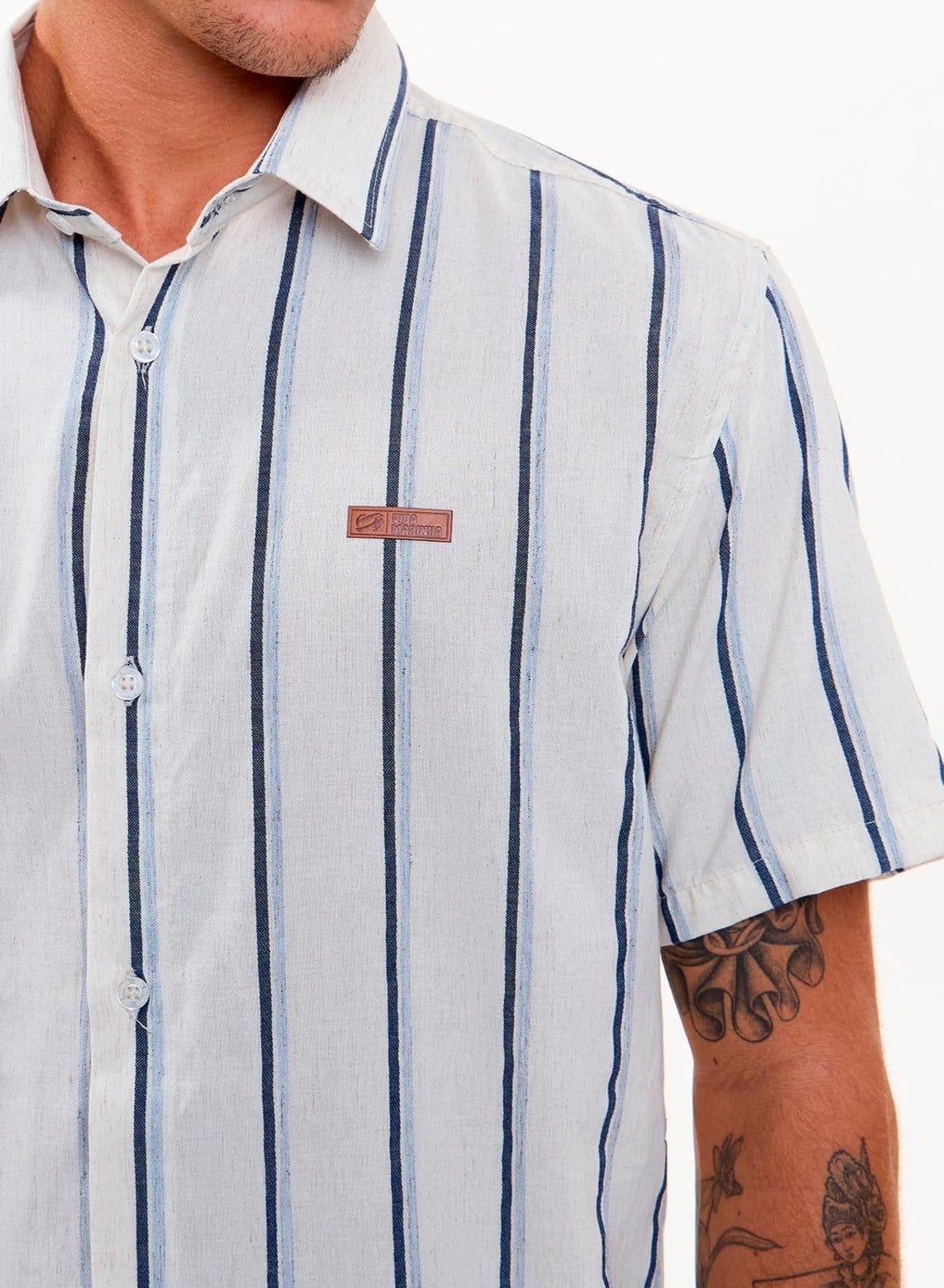 Vista 2 Camisa Linho Vida Marinha Listrada Vida Marinha preto