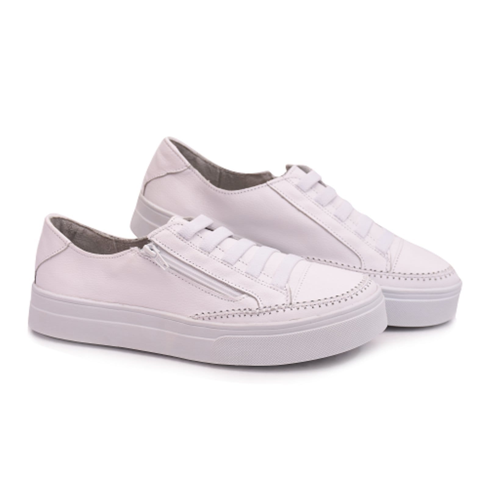 Vista 2 Tênis Feminino Sola Alta De Couro Zíper ROMEU E JULIETA SHOES branco