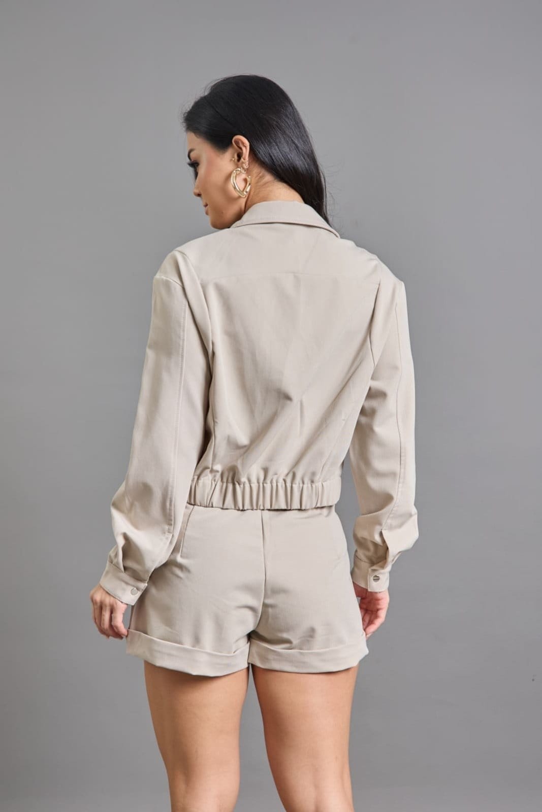 Vista 2 Jaqueta Em Poliéster Feminina Com Botões de Pressão Dialogo DIALOGO bege