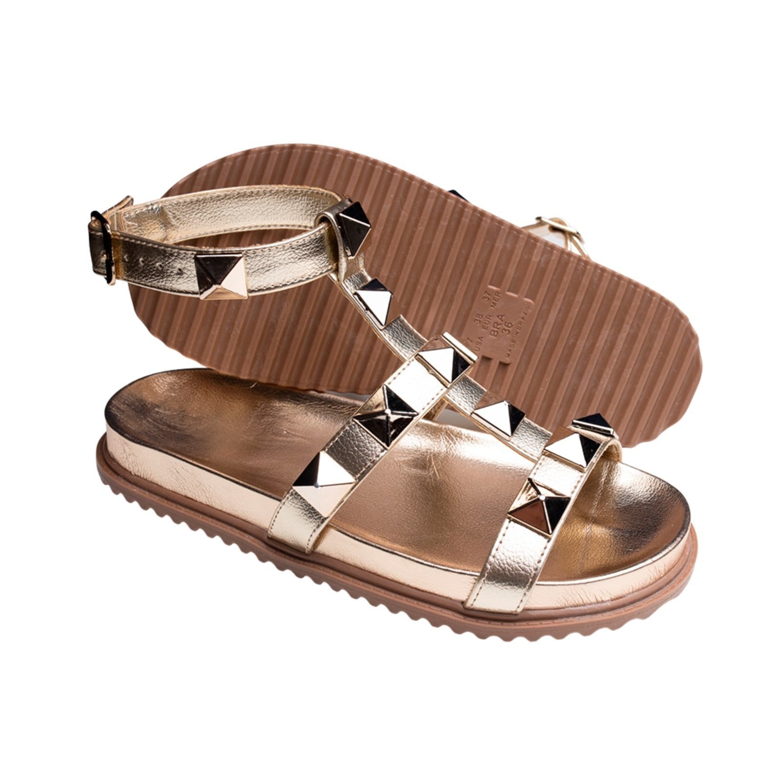 Vista 2 Sandalia Papete Rasteira Feminina Ouro Light Piramide TELLINI STORE dourado