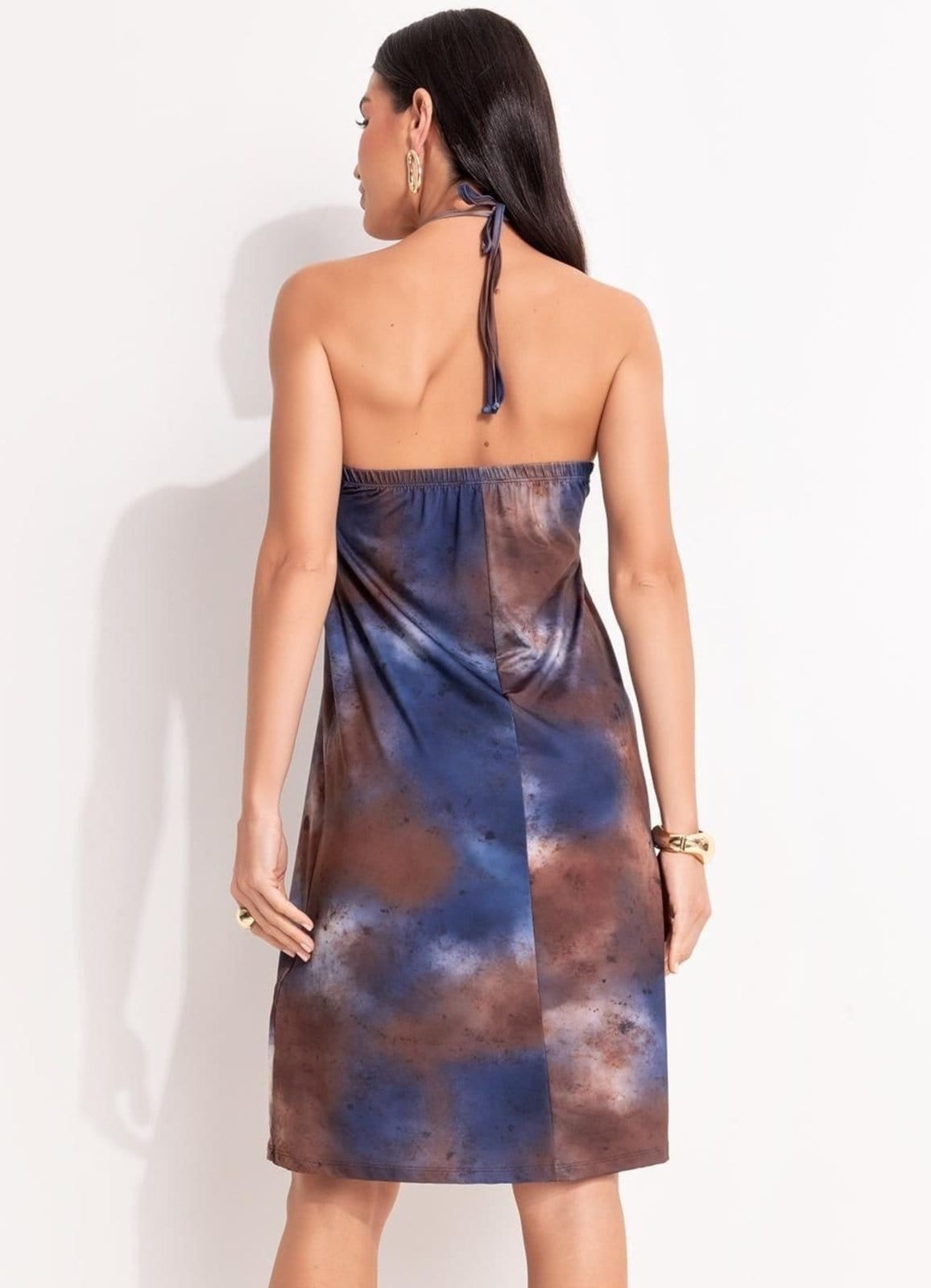 Vista 2 Vestido Em Malha Fria Marmorizado Quintess marrom