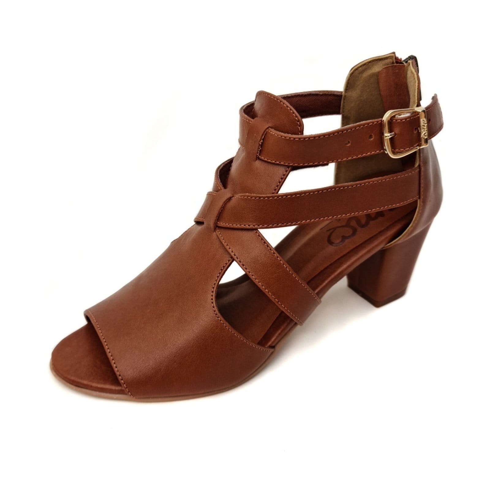 Sandália Couro Ankle Boot Amo Calçados Sophia Amêndoa