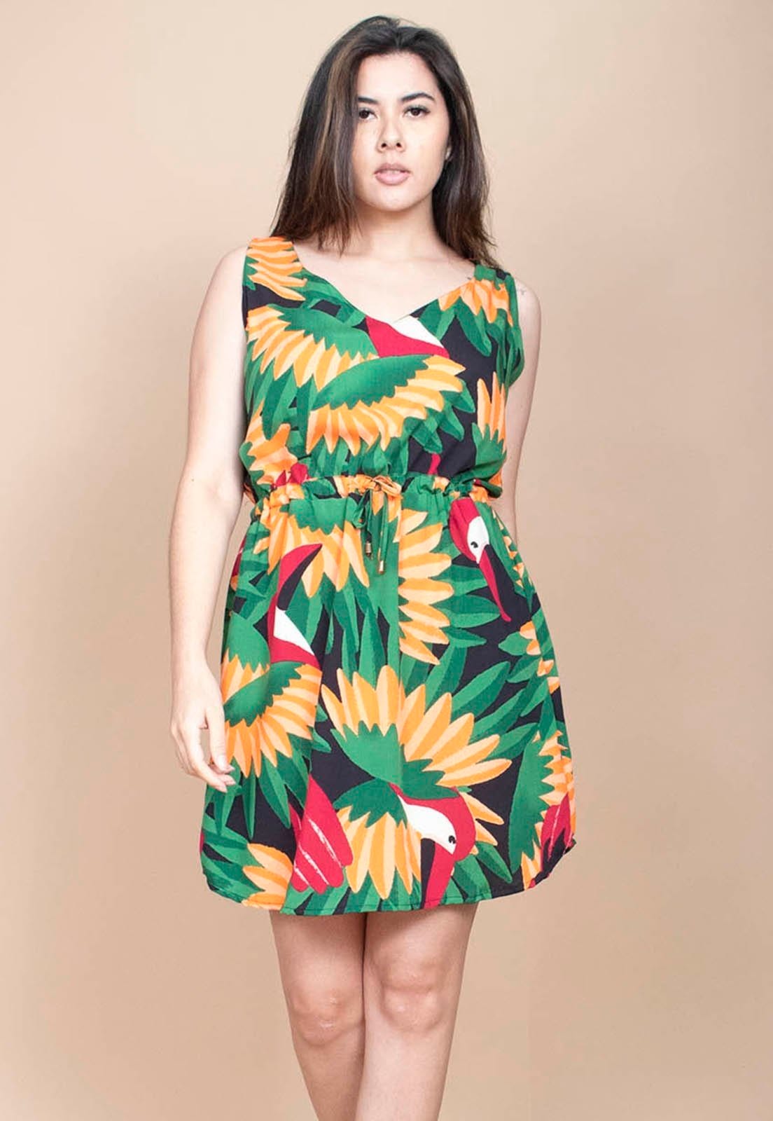 Vestido Cabanafree Plano Curto Estampa Festa dos Tucanos