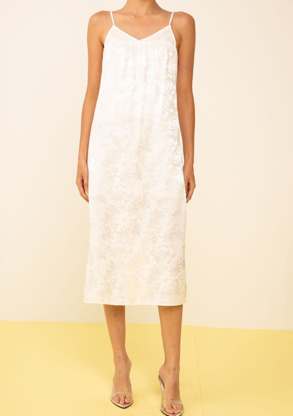 Vista 2 Vestido Zinco Ajustado Decote V Com Alça Midi Off-white Zinco off-white white