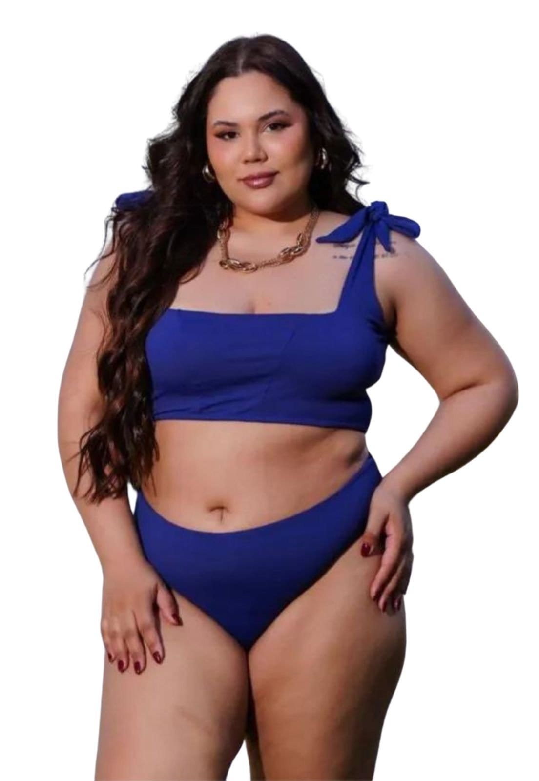 Bíquini Liso Amplo Plus Size Reto Alcinha Marinho