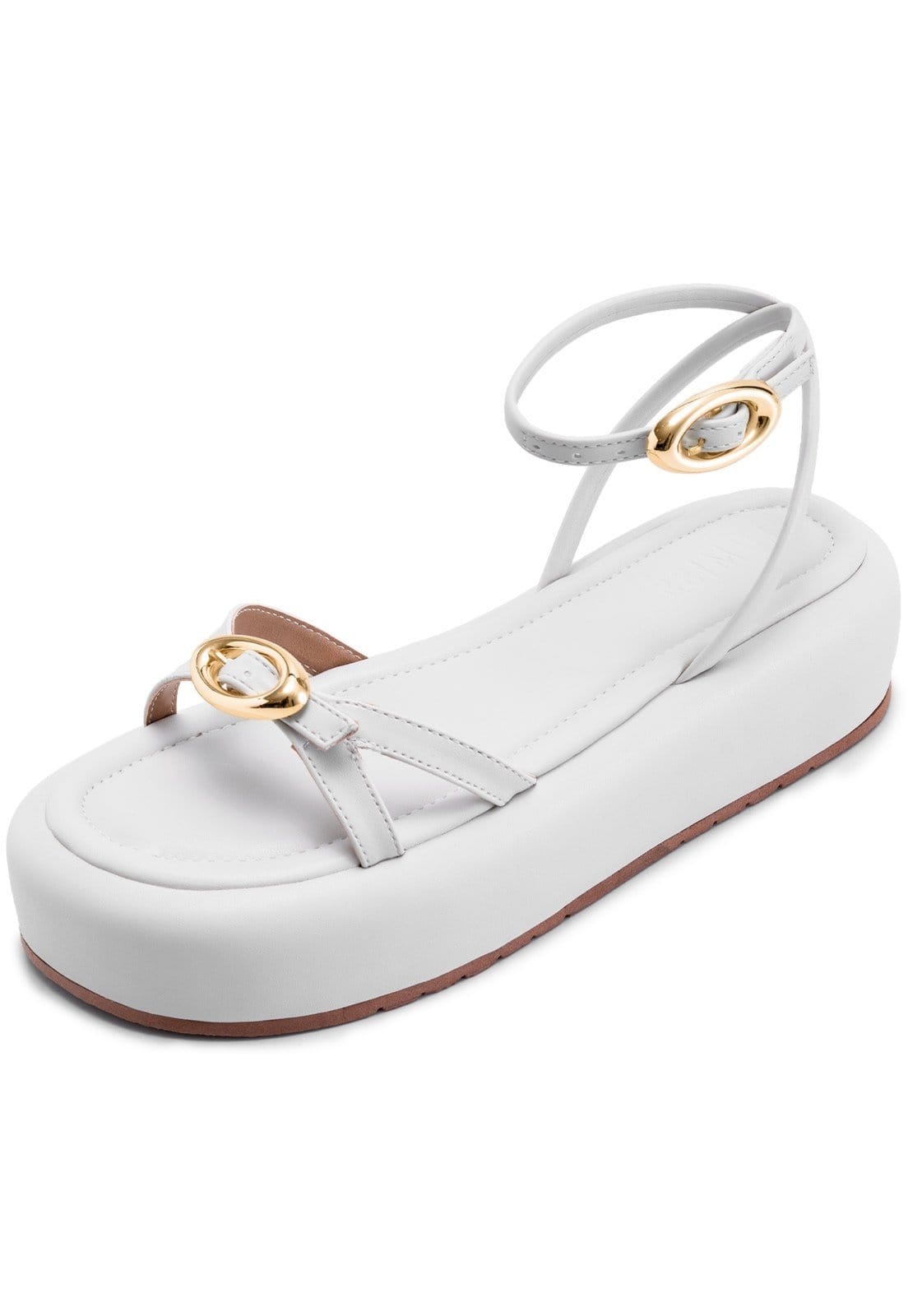 Sandália Feminina Lumiss Flatform Confortável Fivelas Dourada Tiras Finas Off White