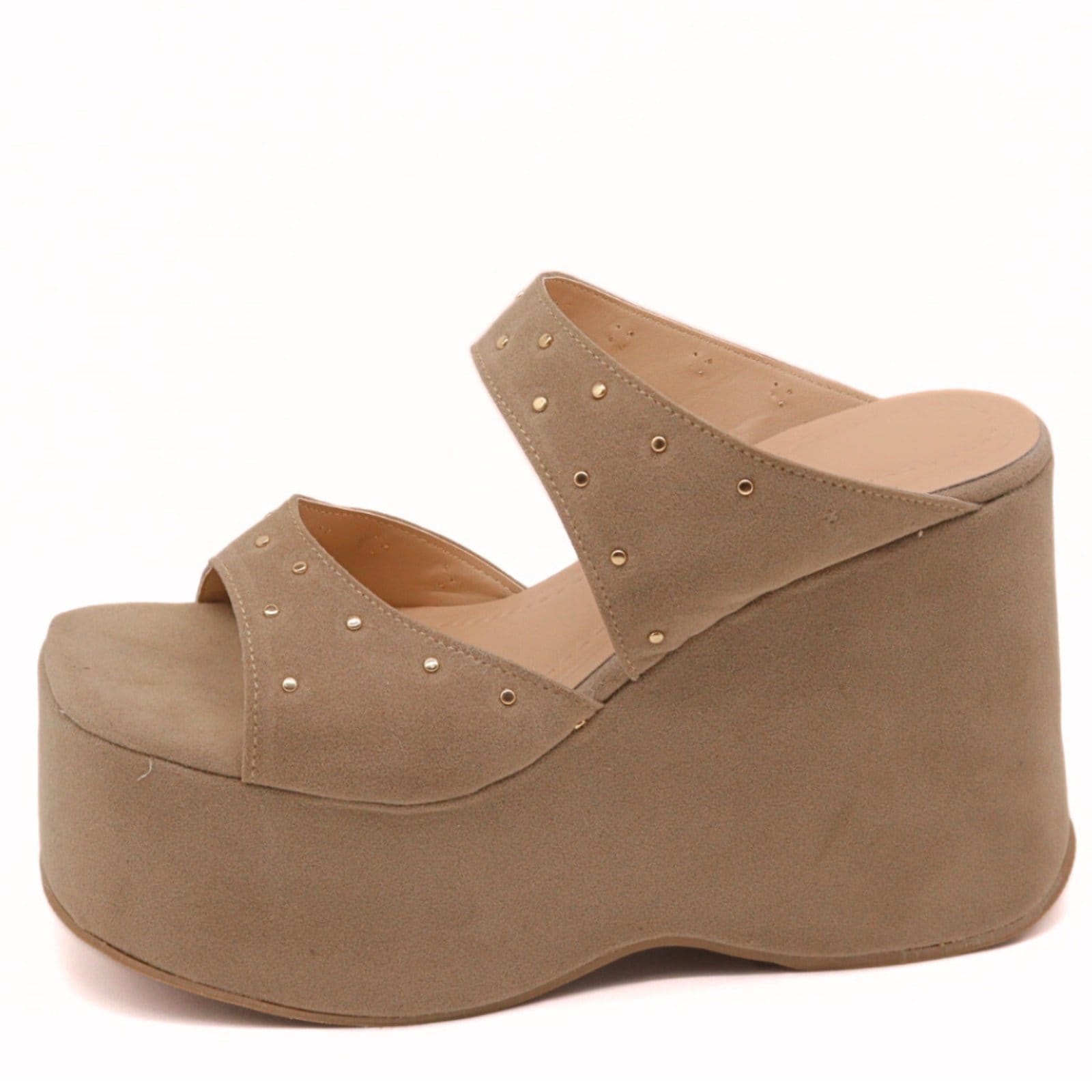 Vista 2 Tamanco Feminino Anabela Plataforma Flor da Pele 182179 Camurça Aveia Flor da Pele bege