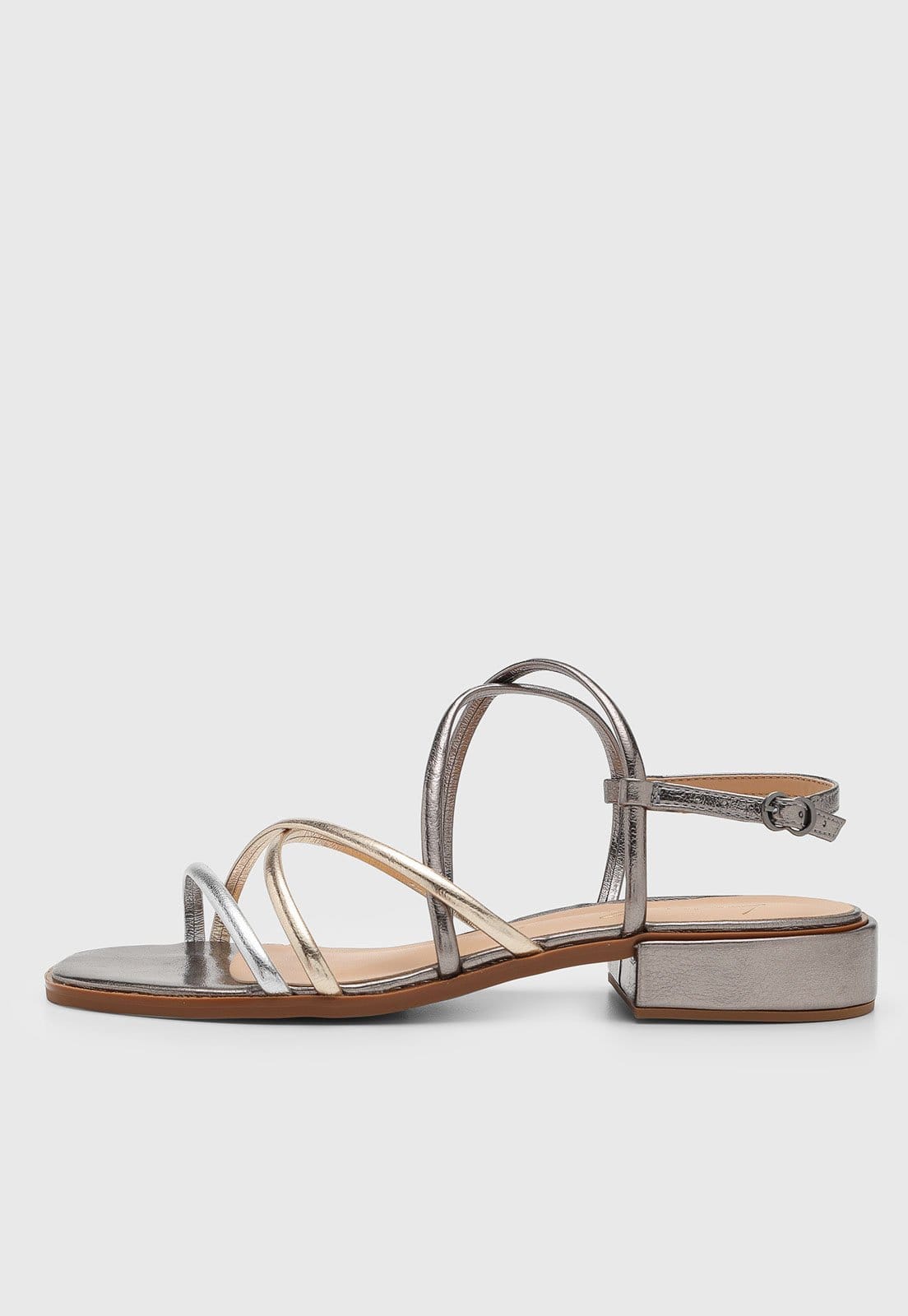 Vista principal Sandália Feminina Luiza Barcelos Tiras Metalizadas Multicoloridas Luiza Barcelos prata