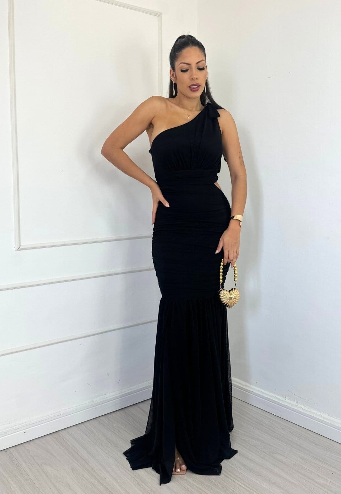 Vestido Longo de Festa Tubinho Sereia Abertura Lateral Jyanelli