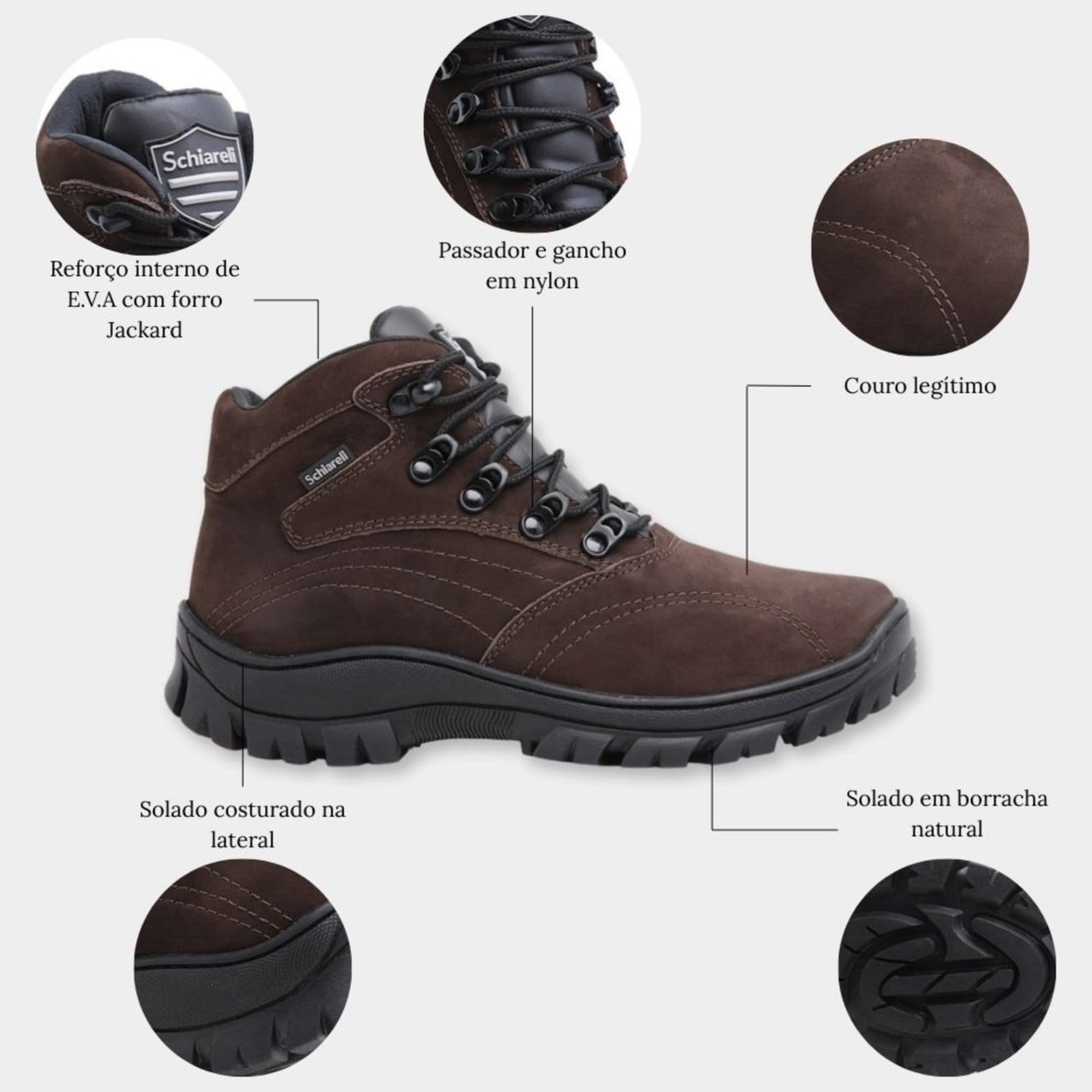 Vista 2 Bota Coturno Masculino De Couro Tratorado Adventure Trilha Blaqueado Cano Curto Sch 970 Schiareli marrom