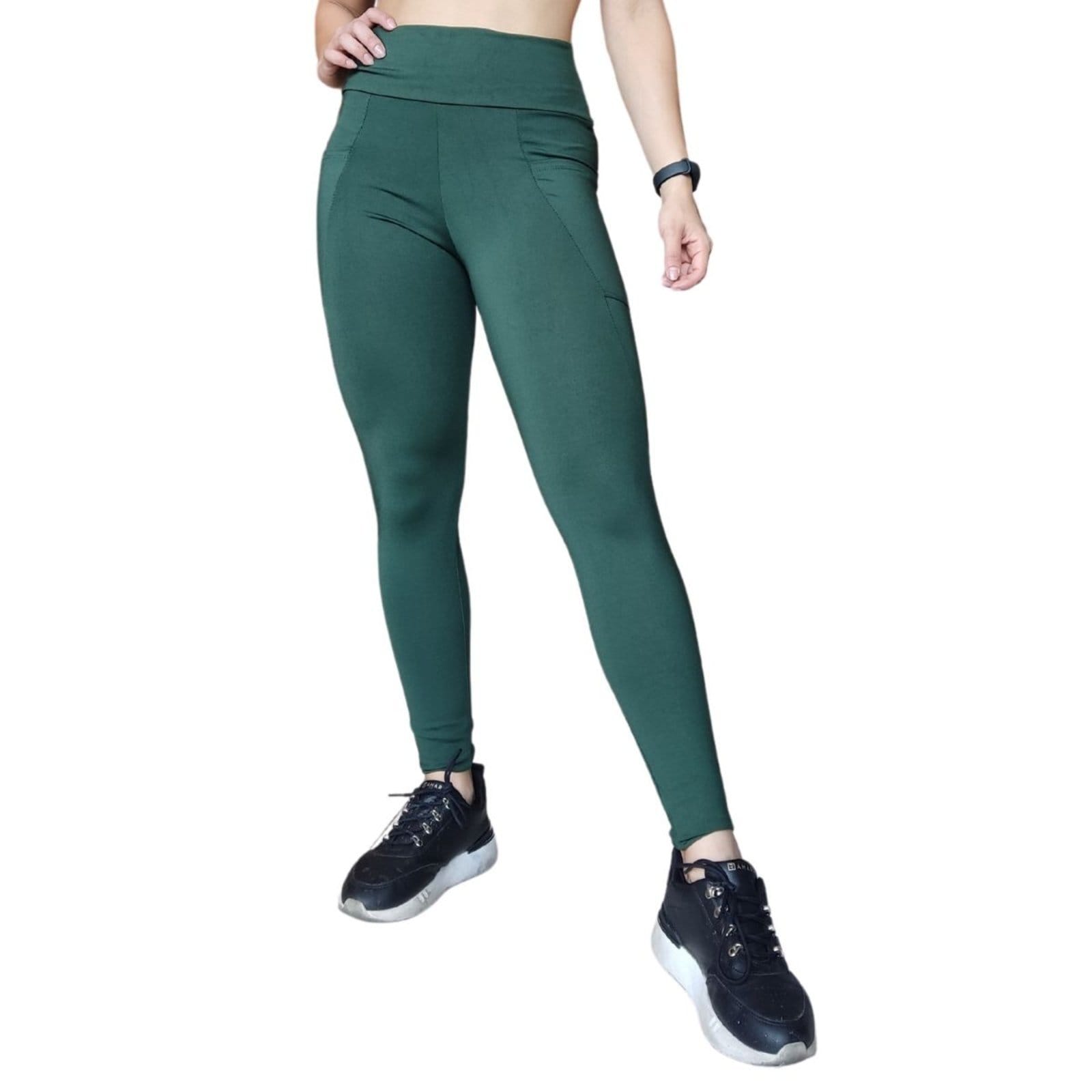 Calça Legging Plus Size Heide Ribeiro Super Silver Bolso Verde Militar