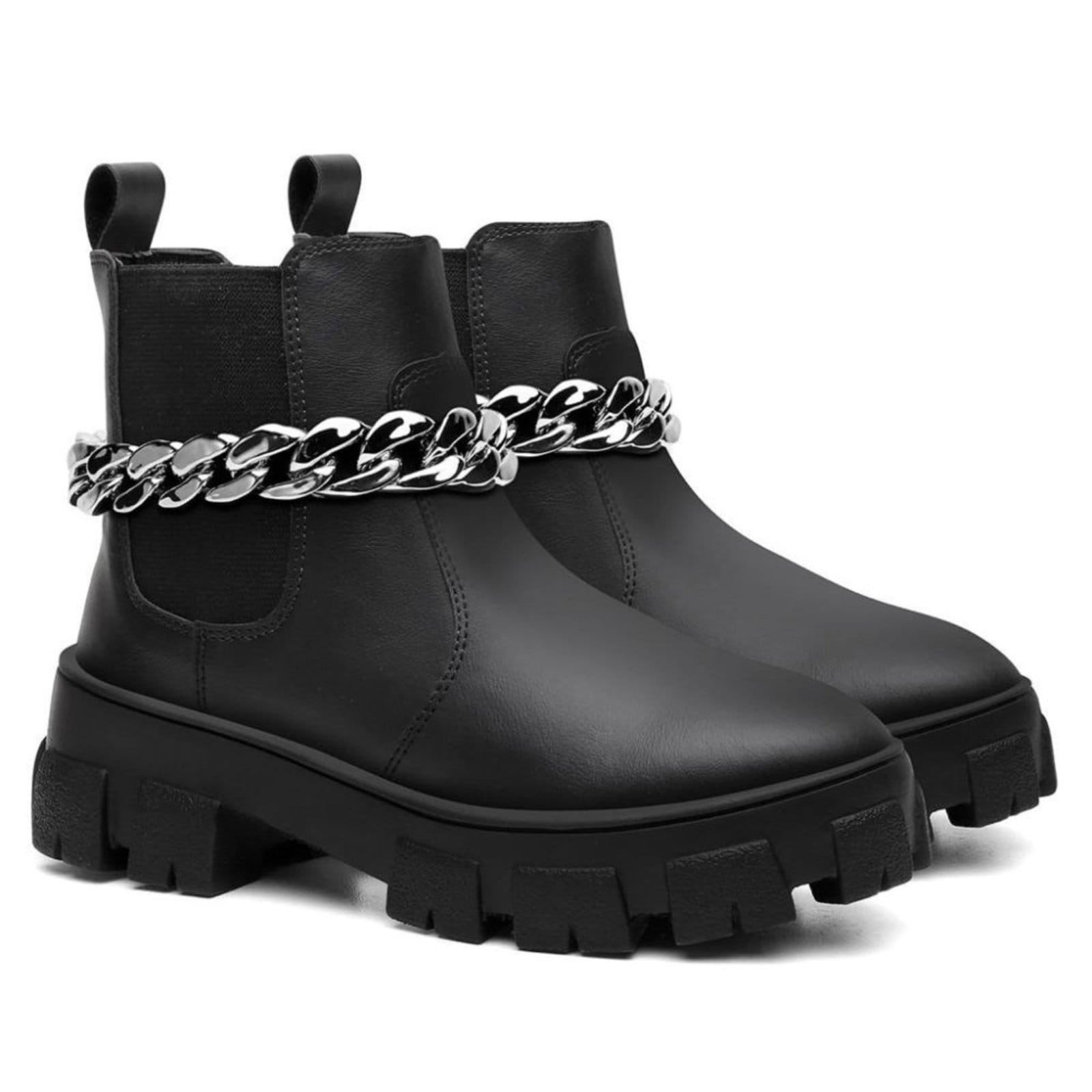 Bota Chelsea Feminina Corrente Onix Estilosa