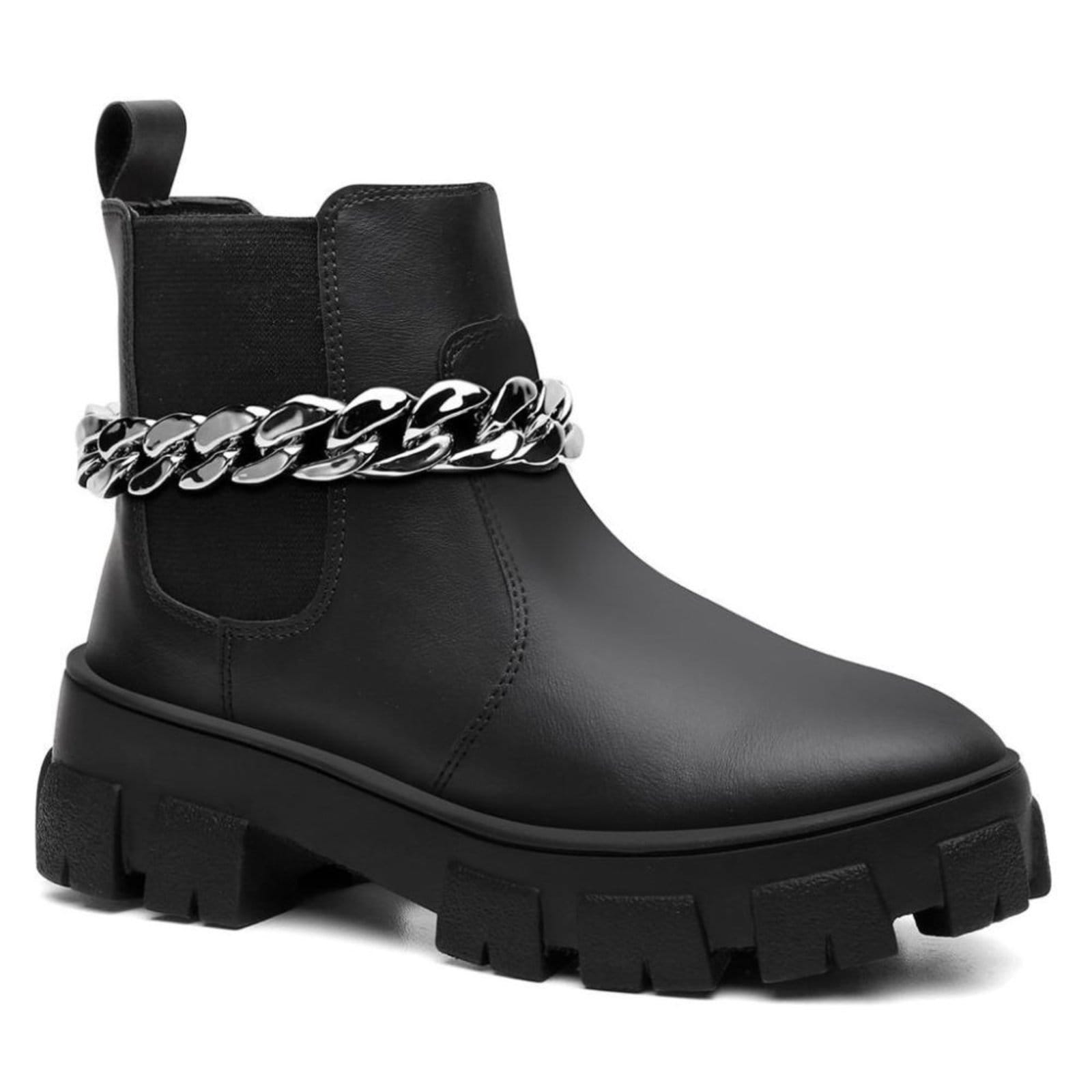 Vista 2 Bota Chelsea Feminina Corrente Onix Estilosa Santa Rosa preto