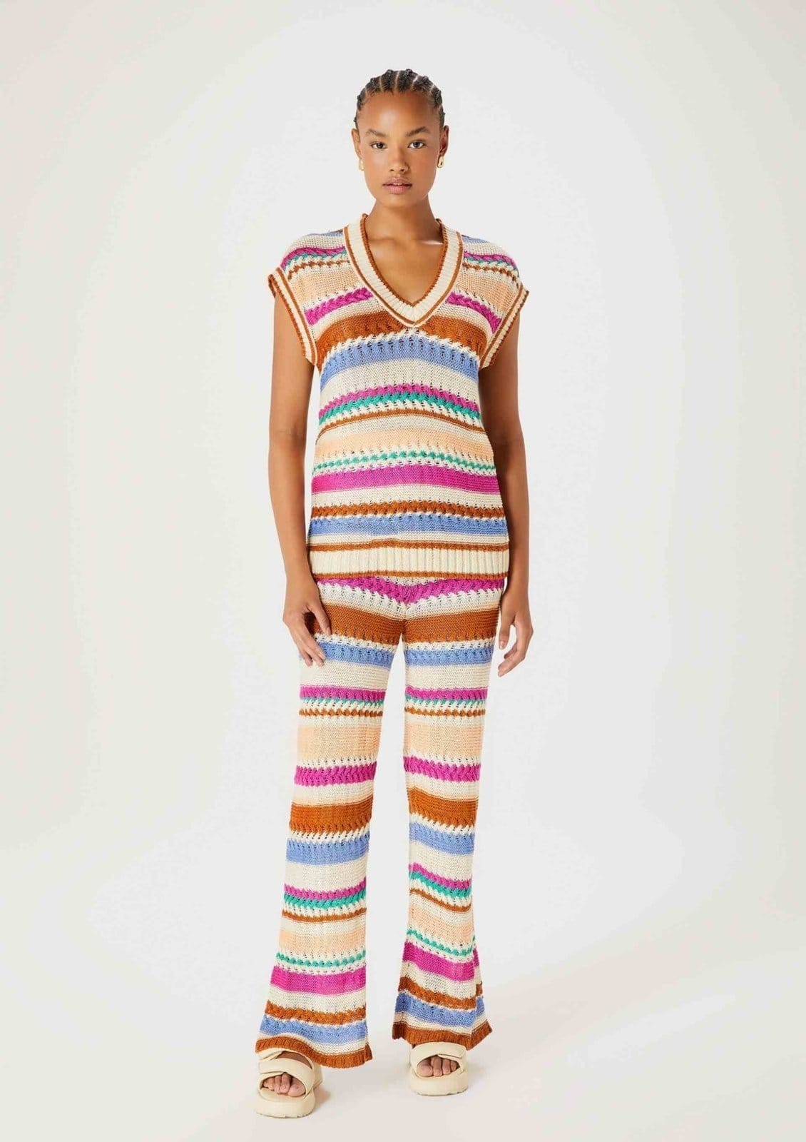 Calça Feminina Pantalona Em Tricô