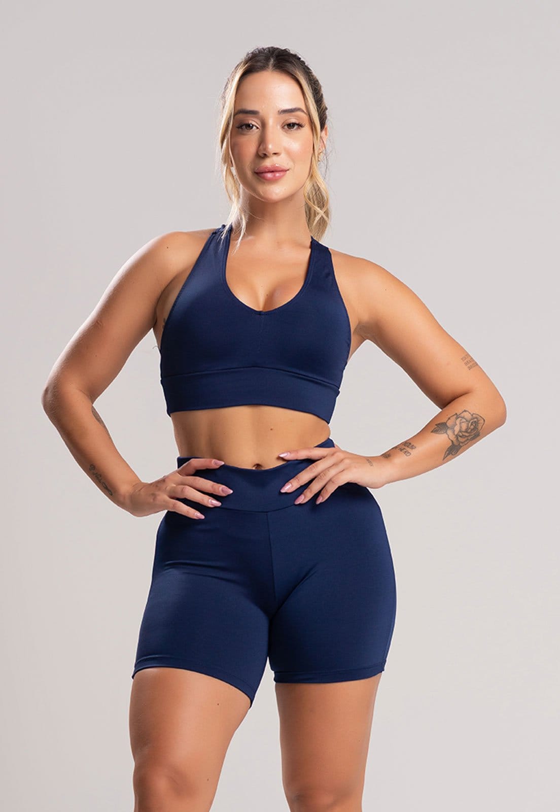 Short MVB Modas Curto Cintura Alta Fitness Azul Marinho