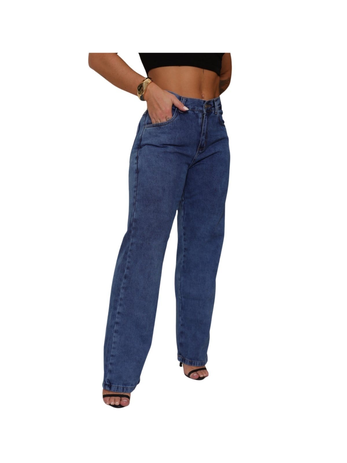 Calça Feminina Jeans Light Super Balão Manchada